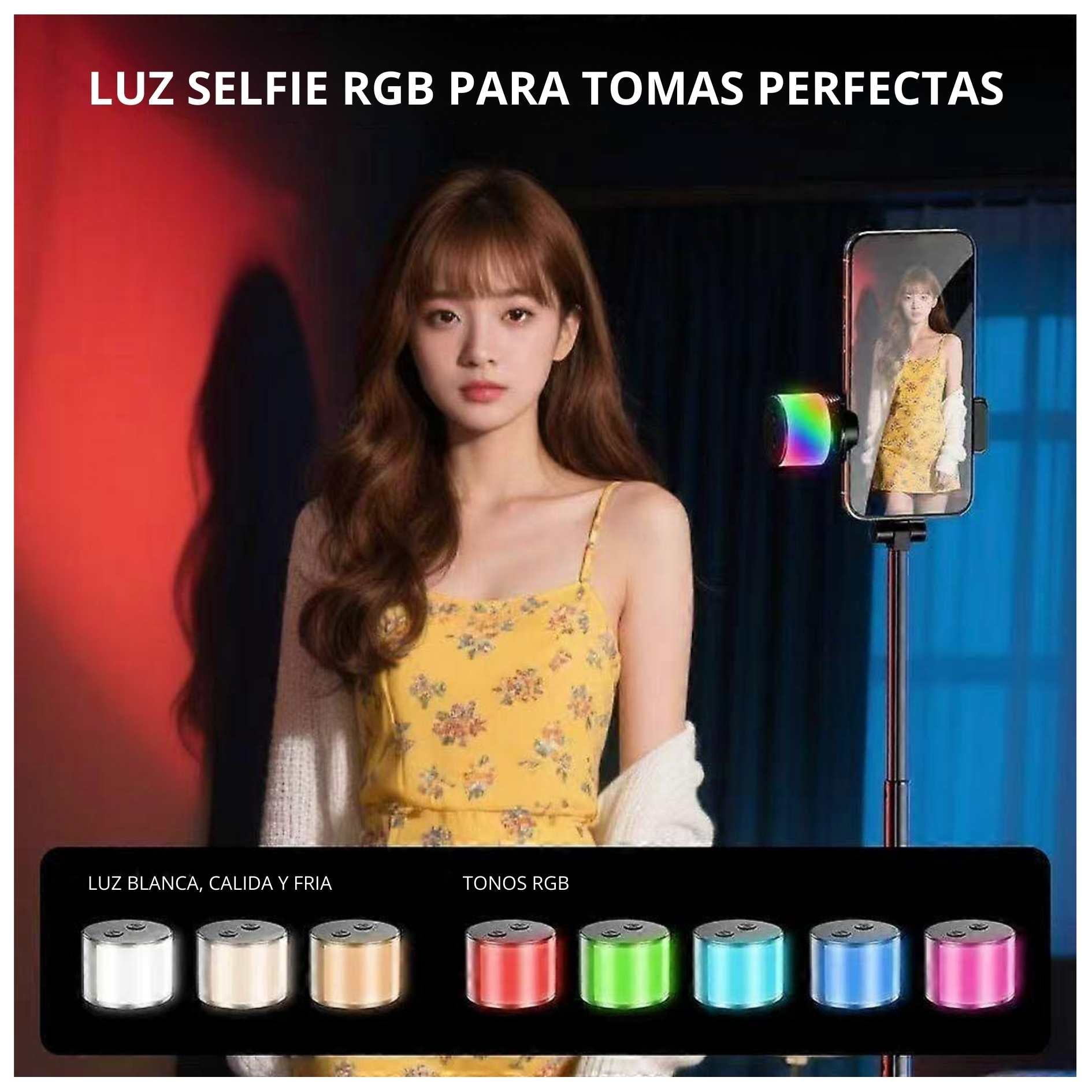 TRÍPODE SELFIE STICK LUZ RGB 190CM CON CONTROL BLUETOOTH PARA VLOGS - 4