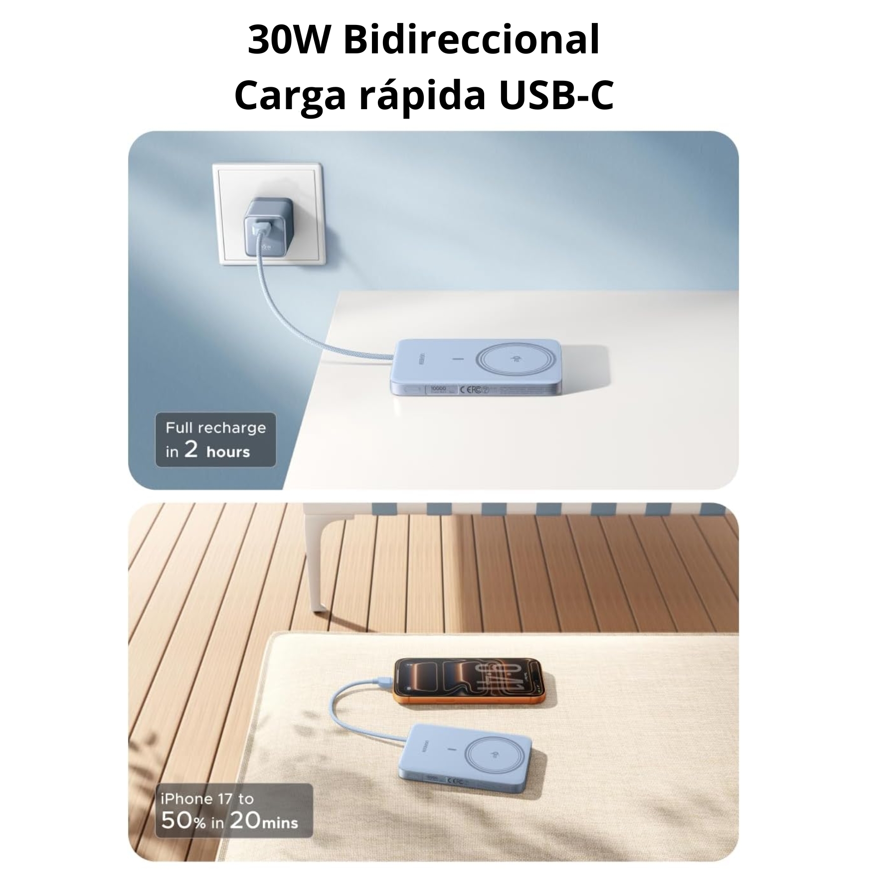 POWER BANK UGREEN 30W CARGADOR INALÁMBRICO QI2 MAGFLOW DE 15W UGREEN PARA SAMSUNG XIOAMI HONOR - 6