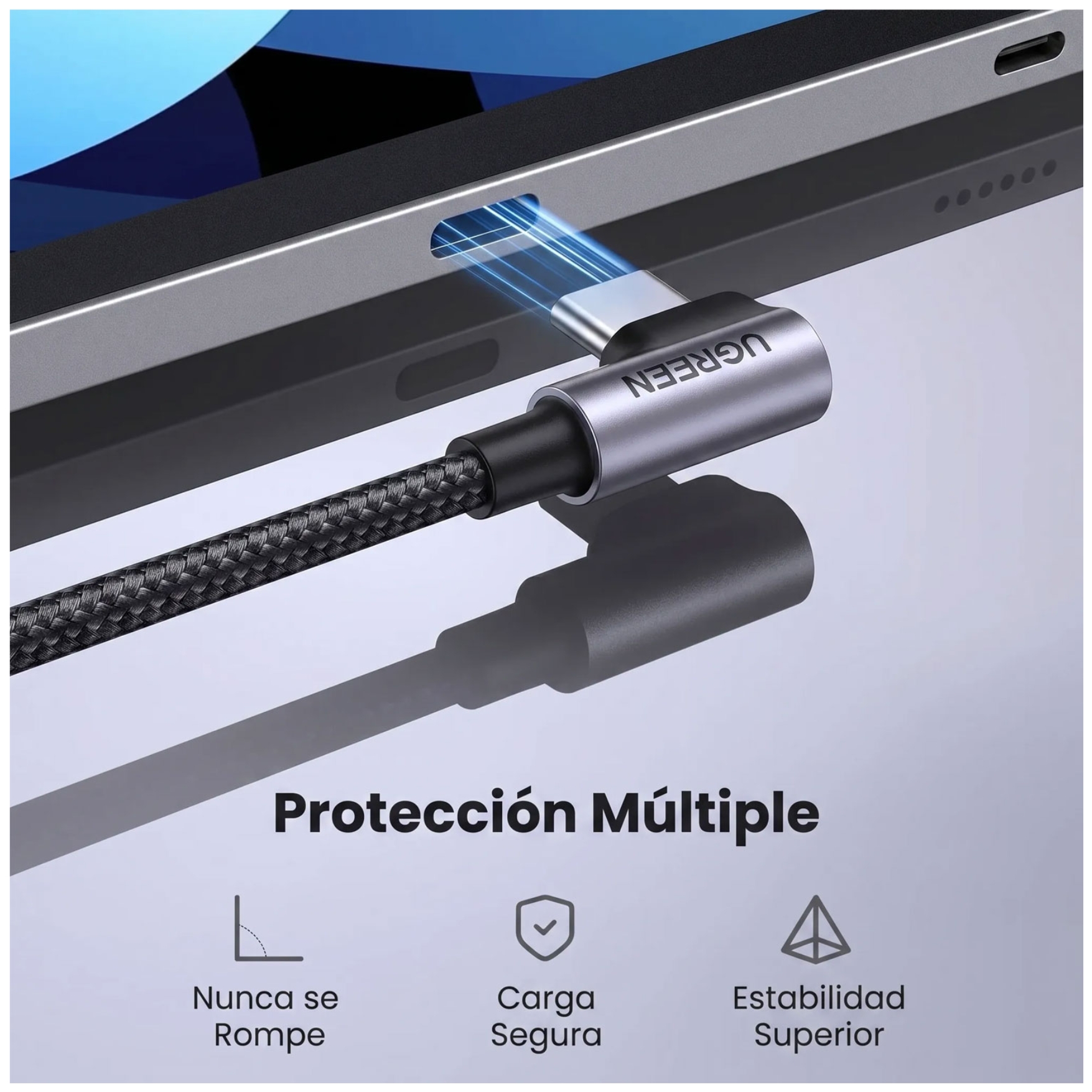 CABLE UGREEN TYPE C A TYPE C 240W PD ÁNGULO RECTO 1M TRENZADO NEGRO  L536 - 85225 CALIDAD PREMIUM - 2