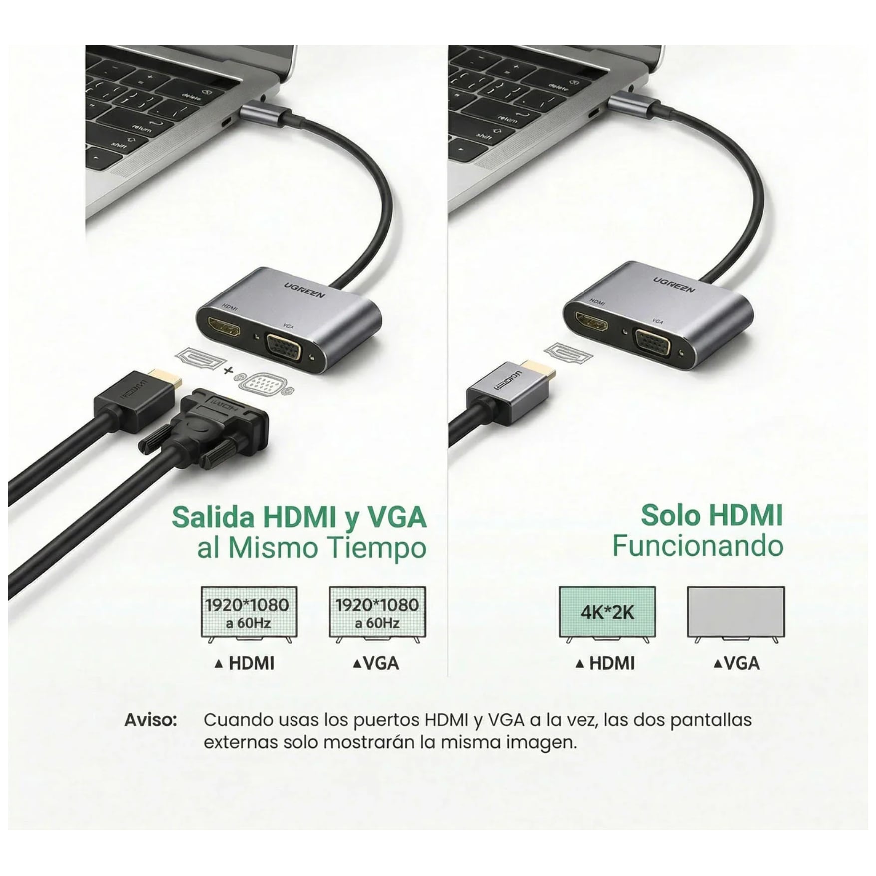 CONVERTIDOR UGREEN ADAPTADOR USB 3.0 A HDMI+VGA 1080P 60HZ PARA LAPTOP - 3