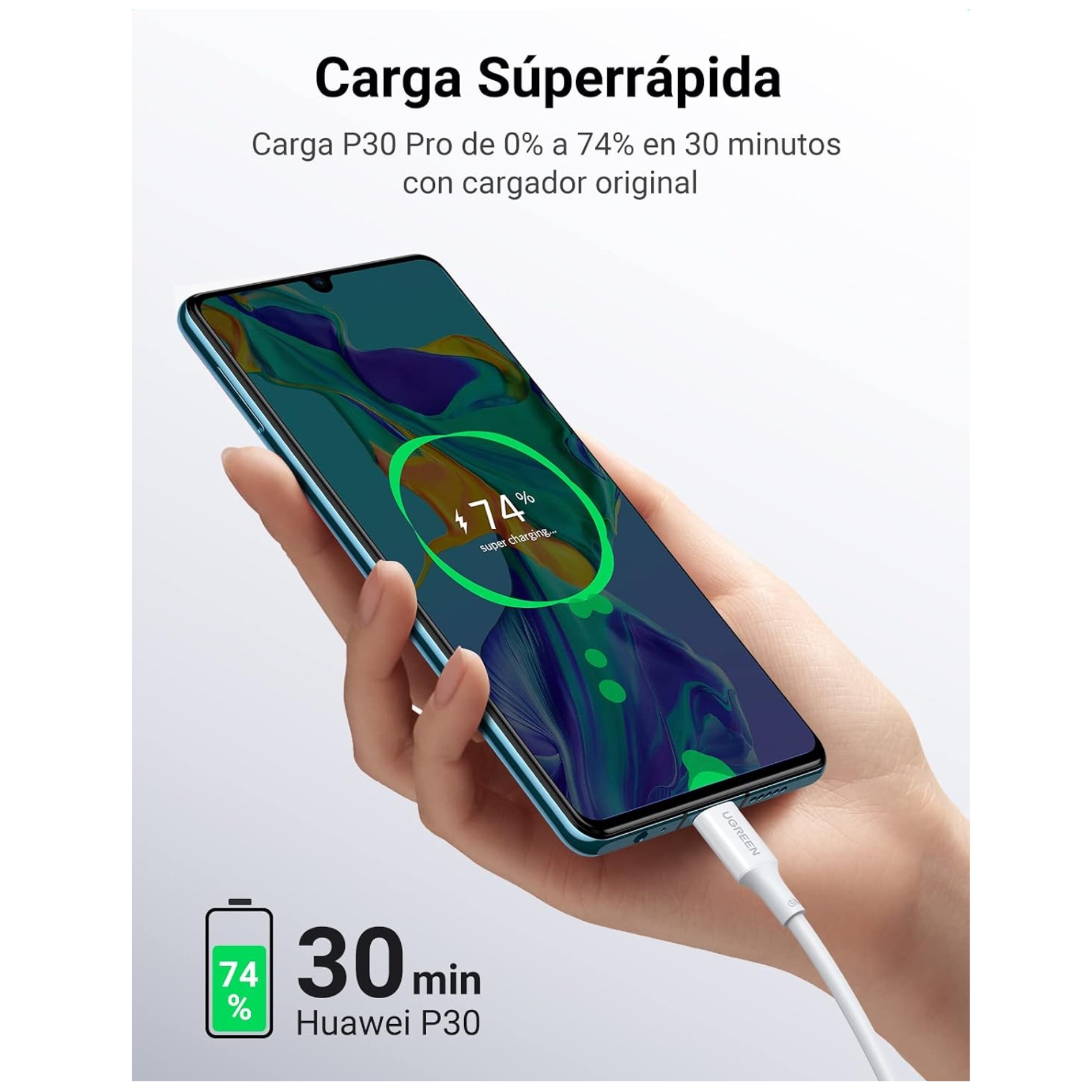 CABLE UGREEN USB A TYPE C 3A CABLE CARGA RÁPIDA 1 METRO - 3