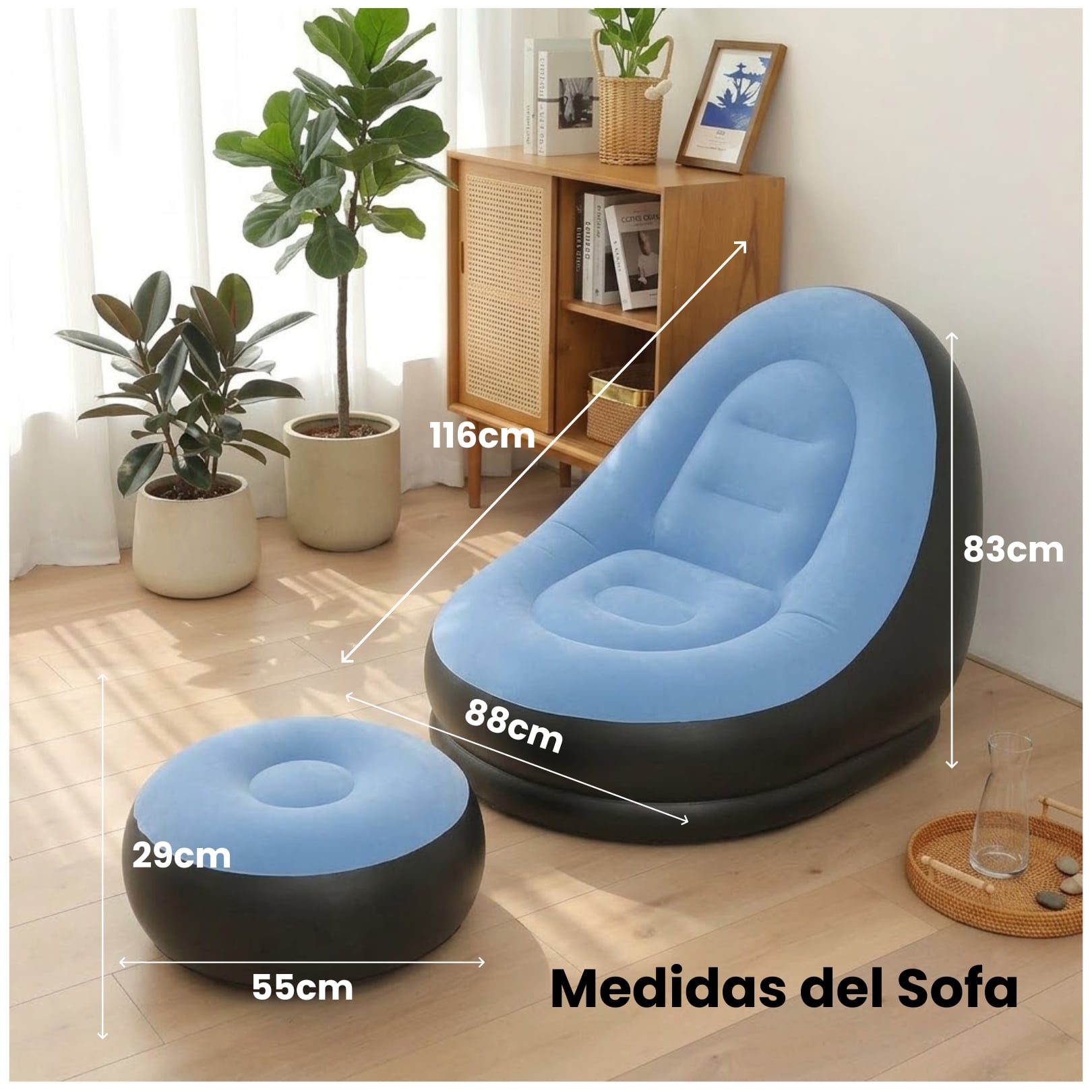 SOFA PUFF MUEBLE INFLABLE CON REPOSA PIES COMODO PARA HOGAR JARDIN BALCON Y OFICINA - 2