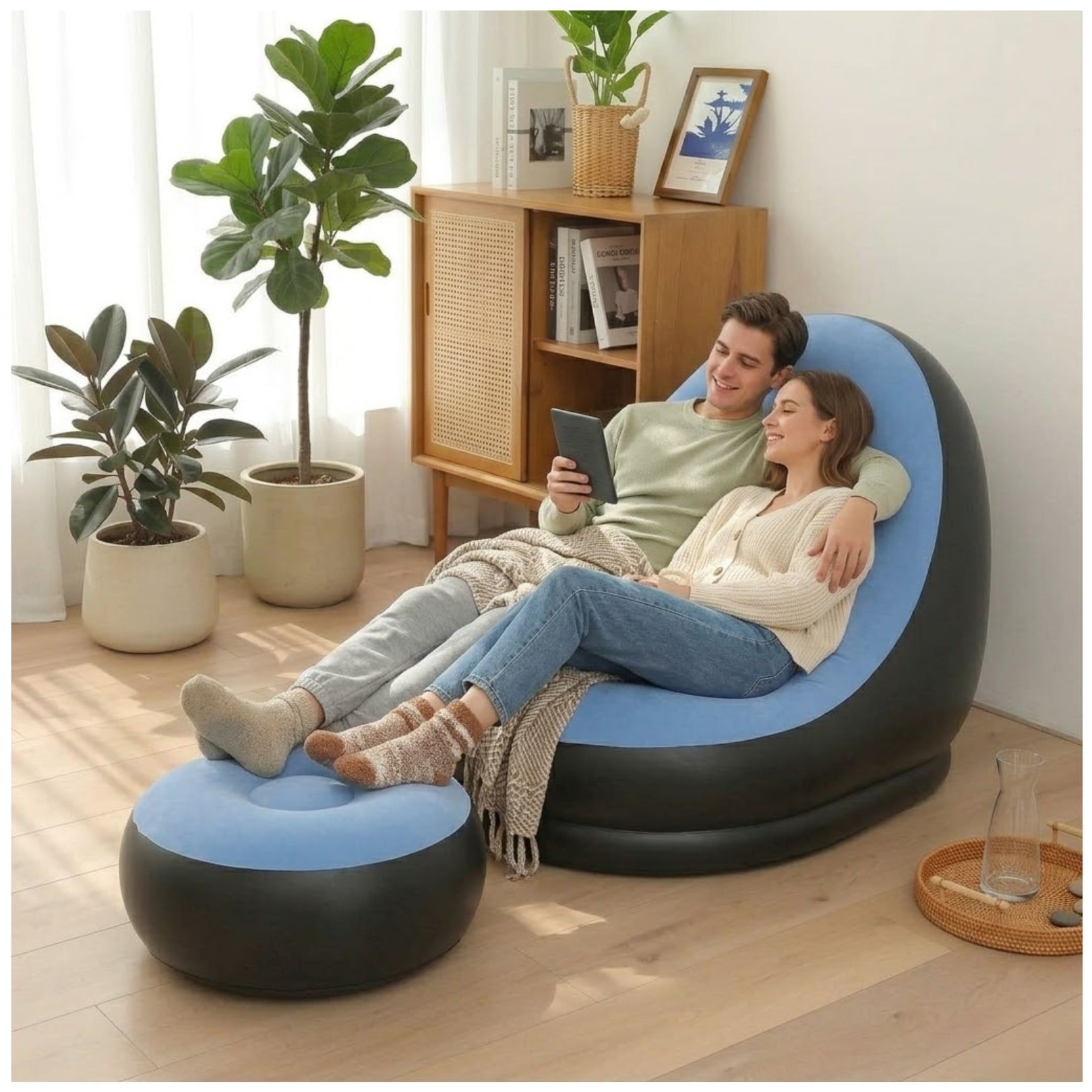 SOFA PUFF MUEBLE INFLABLE CON REPOSA PIES COMODO PARA HOGAR JARDIN BALCON Y OFICINA - 4