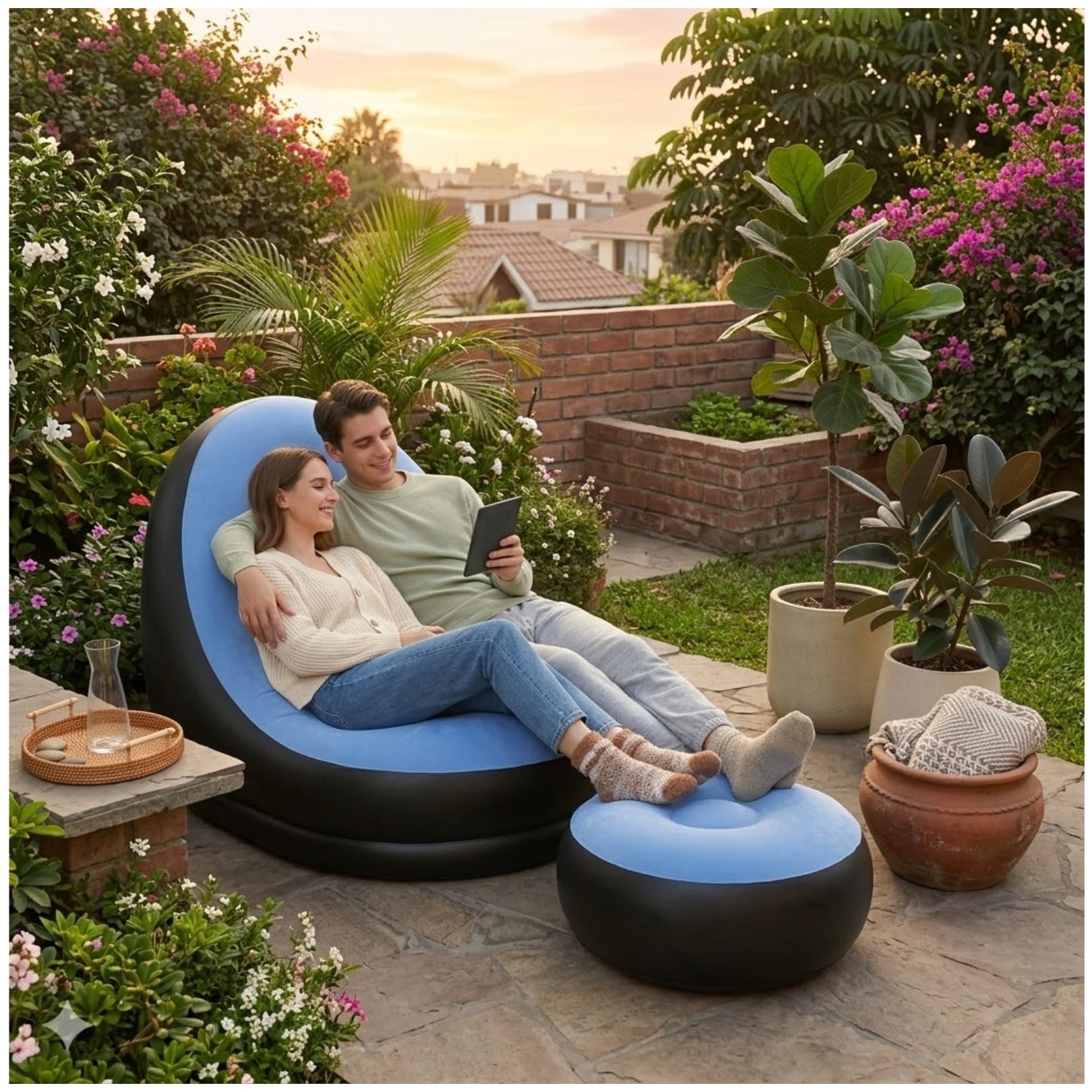 SOFA PUFF MUEBLE INFLABLE CON REPOSA PIES COMODO PARA HOGAR JARDIN BALCON Y OFICINA - 6