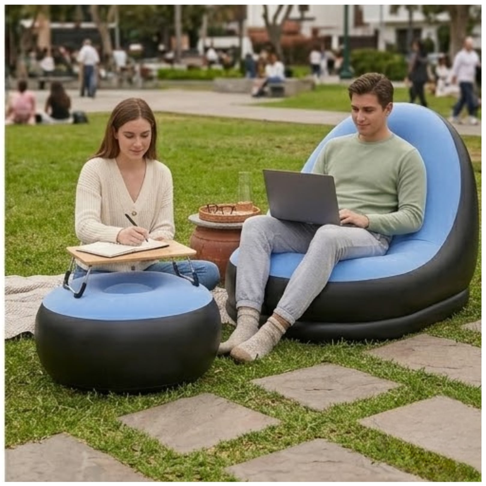 SOFA PUFF MUEBLE INFLABLE CON REPOSA PIES COMODO PARA HOGAR JARDIN BALCON Y OFICINA - 7