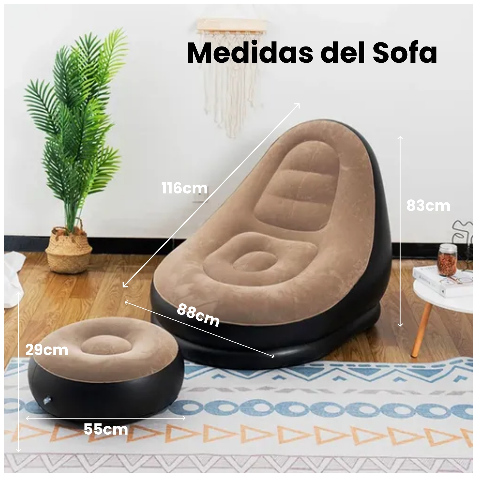 SOFA PUFF MUEBLE INFLABLE CON REPOSA PIES COMODO PARA HOGAR JARDIN BALCON Y OFICINA - 3