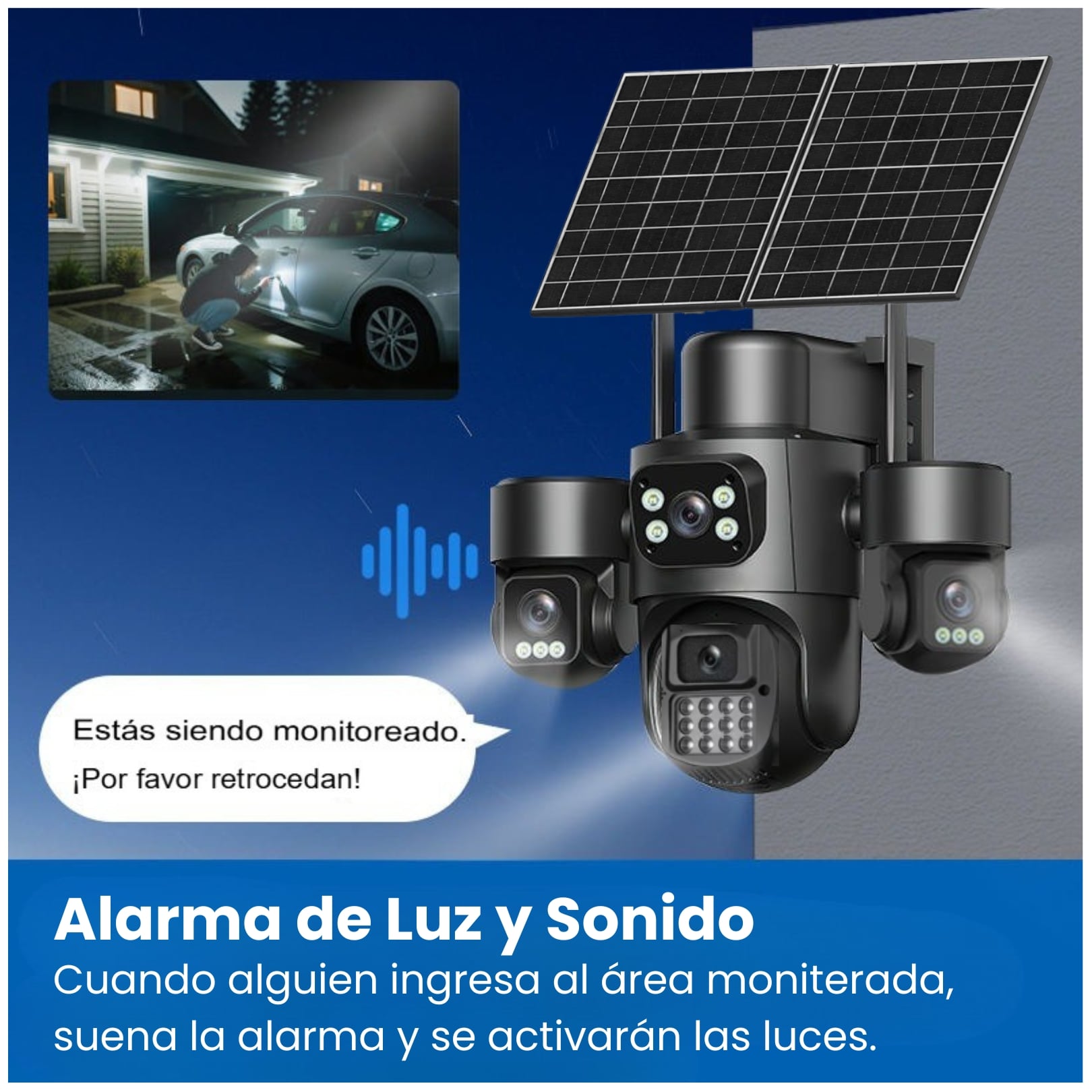 CAMARA SEGURIDAD SOLAR CON CHIP 4G PTZ 4 LENTES 2 PANELES SOLARES VIGILA MONITORIA DESDE CELULAR - 2