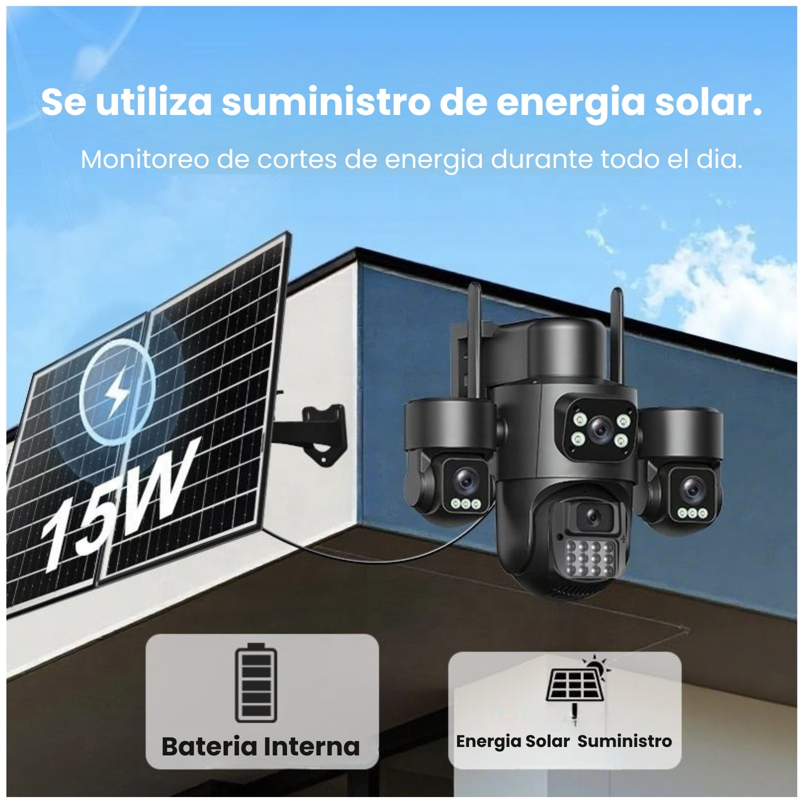 CAMARA SEGURIDAD SOLAR CON CHIP 4G PTZ 4 LENTES 2 PANELES SOLARES VIGILA MONITORIA DESDE CELULAR - 3