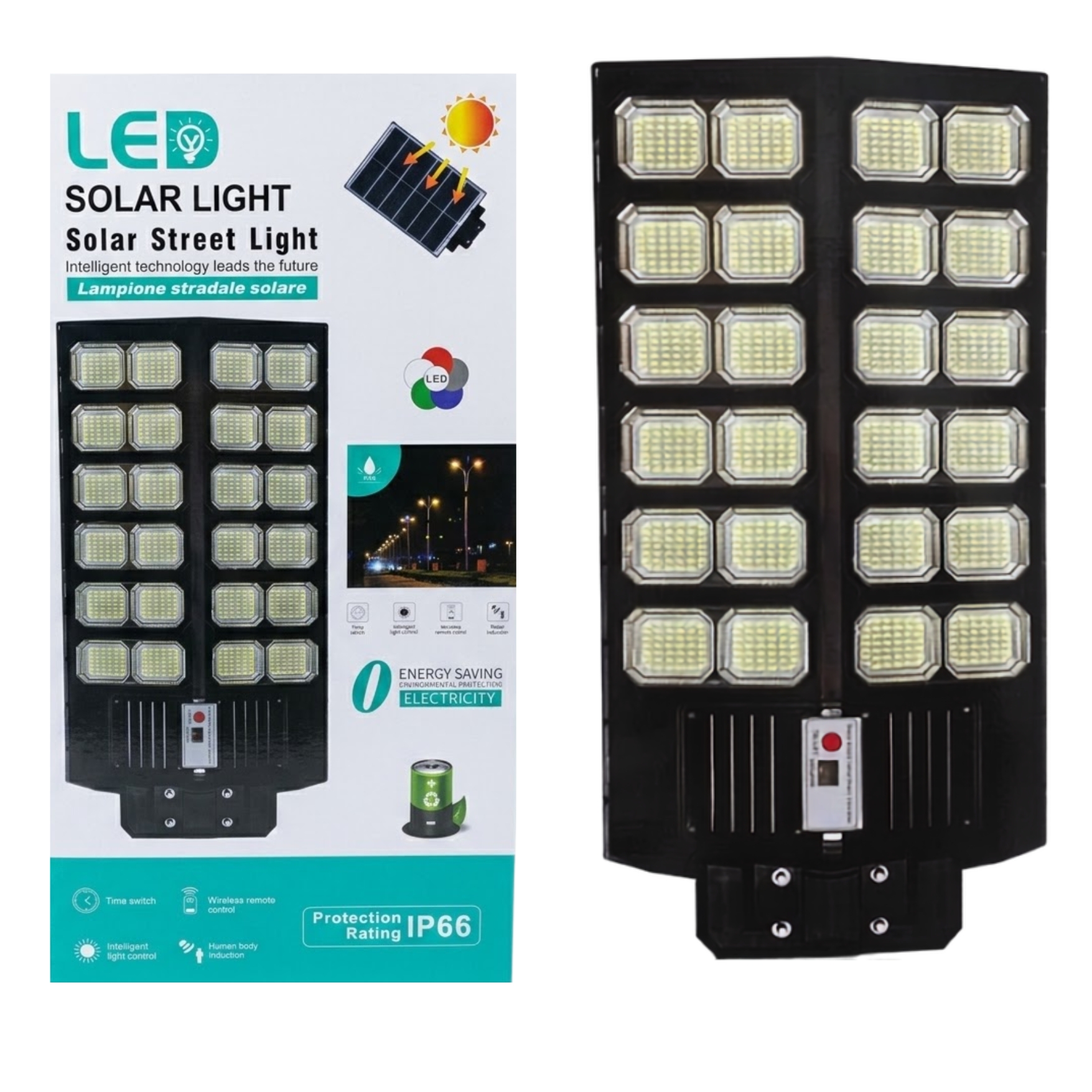 REFLECTOR FAROLA LUZ LED CON PANEL SOLAR LAMPARA ILUMINACIÓN SOLAR 600W + SOPORTE CONTROL REMOTO - 4