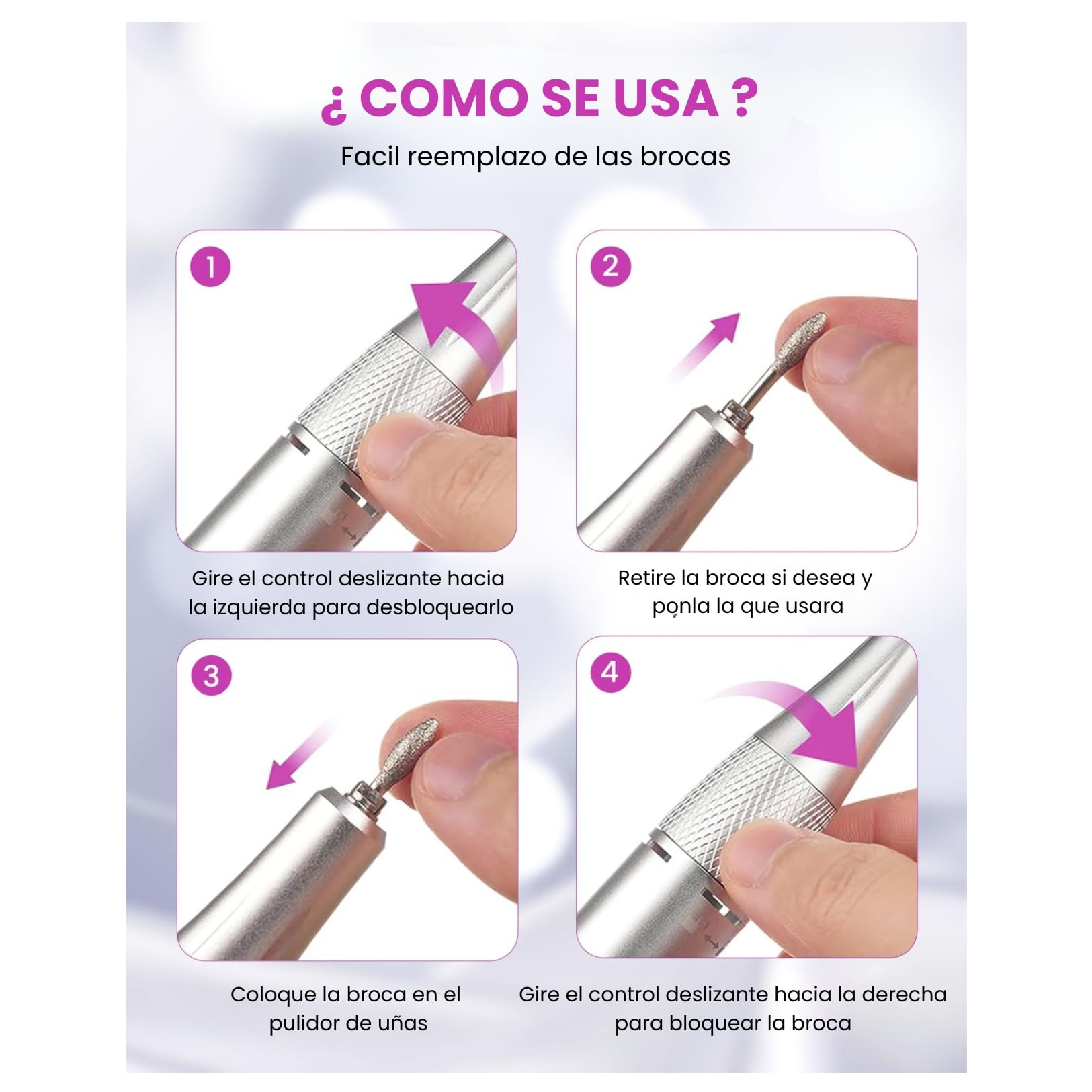 PULIDOR DE UÑAS INALÁMBRICO RECARGABLE 45000RPM CON ACCESORIOS PARA  MANICURA PANTALLA LED - 4