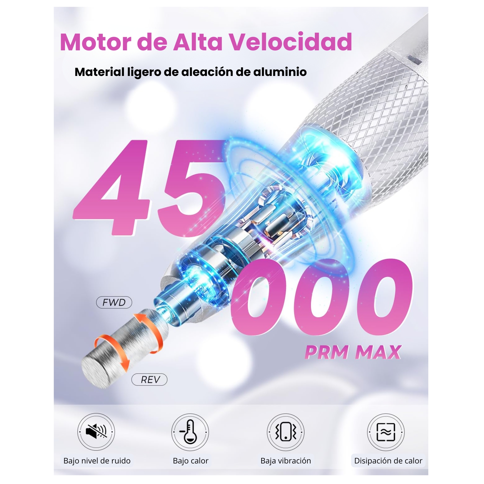 PULIDOR DE UÑAS INALÁMBRICO RECARGABLE 45000RPM CON ACCESORIOS PARA  MANICURA PANTALLA LED - 6