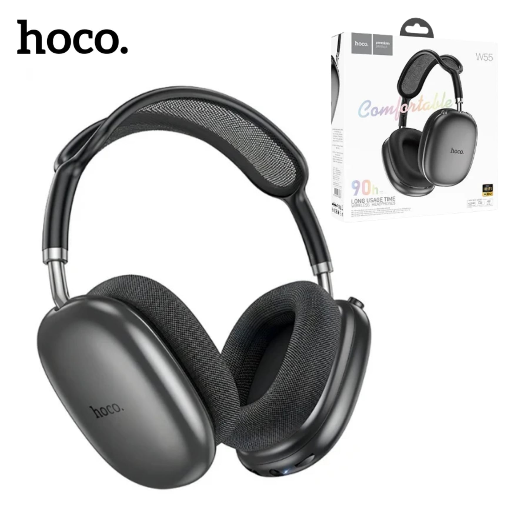 AUDIFONO INALAMBRICO OVER-EAR BLUETOOTH HOCO W53 90 HORAS DE MUSICA AISLAMIENTO ACÚSTICO MICRÓFONO - 1