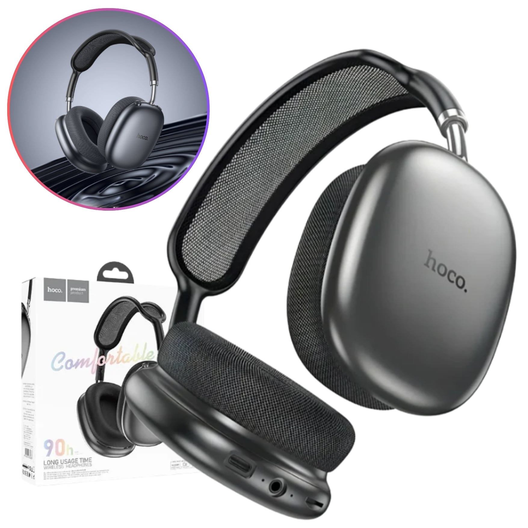 AUDIFONO INALAMBRICO OVER-EAR BLUETOOTH HOCO W53 90 HORAS DE MUSICA AISLAMIENTO ACÚSTICO MICRÓFONO - 2
