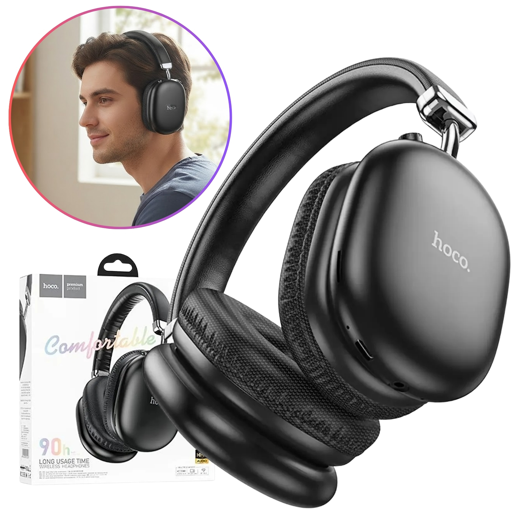 AUDIFONO BLUETOOTH HOCO W35 MAX INALÁMBRICO DE VINCHA 90 HORAS BATERÍA OVER EAR - 2