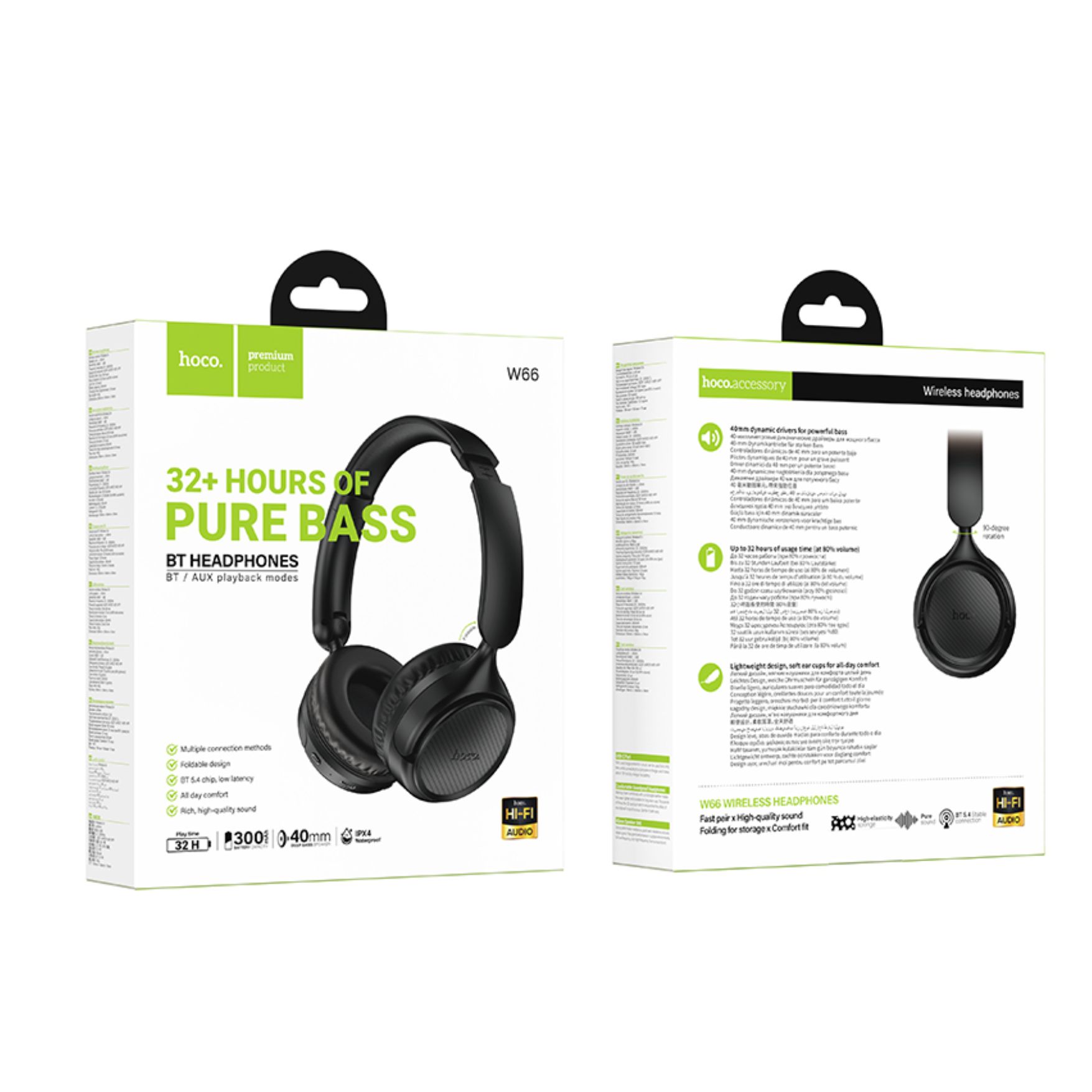 AUDÍFONO INALÁMBRICO BLUETOOTH HOCO W66 32 HORAS CON MICRÓFONO ENTRADA AUXILIAR DE 3.5MM - 6