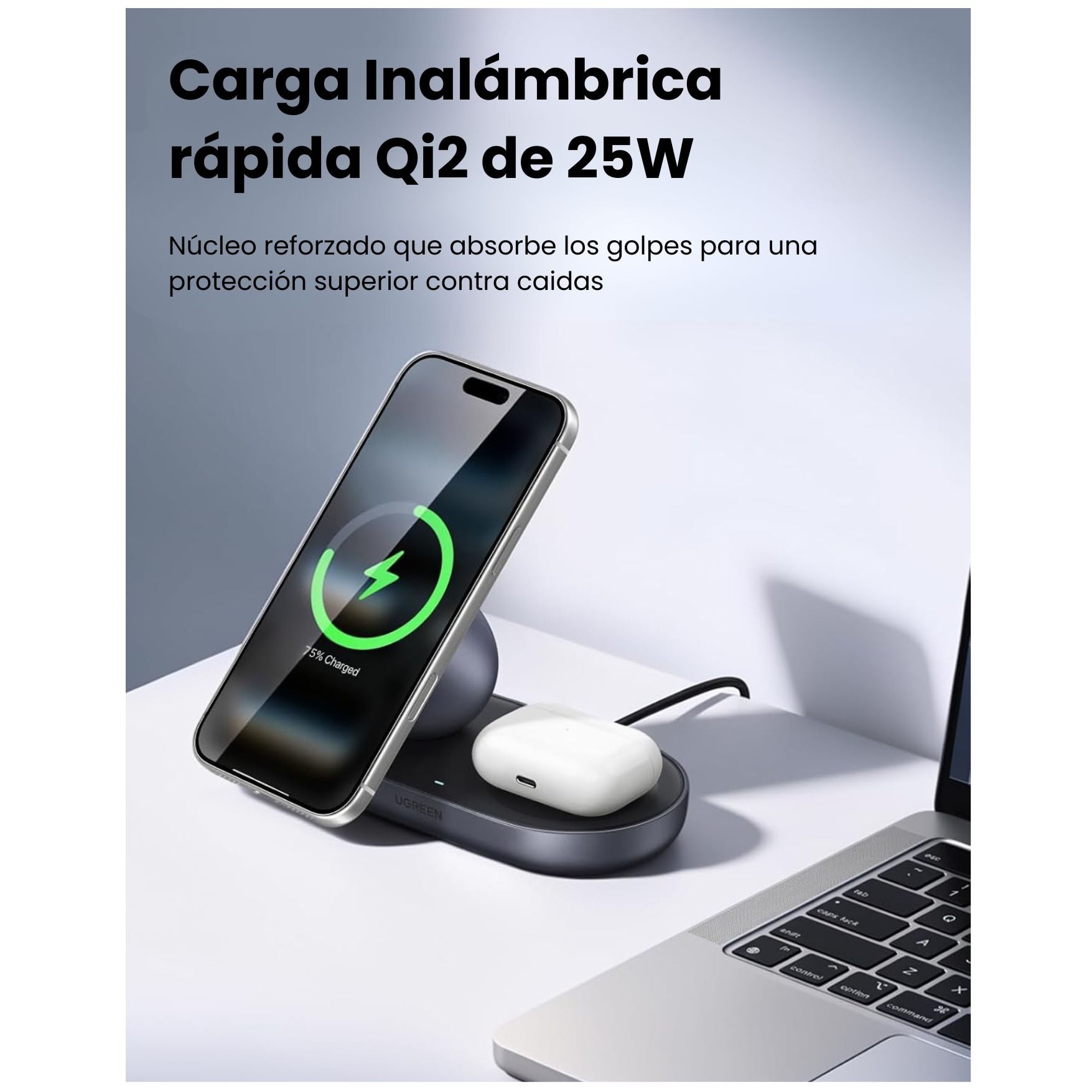 CARGADOR INALÁMBRICA MAGNÉTICO QI2 UGREEN CARGA RAPIDA 25W ESTACIÓN DE CARGA PARA IPHONE AIRPODS - 2