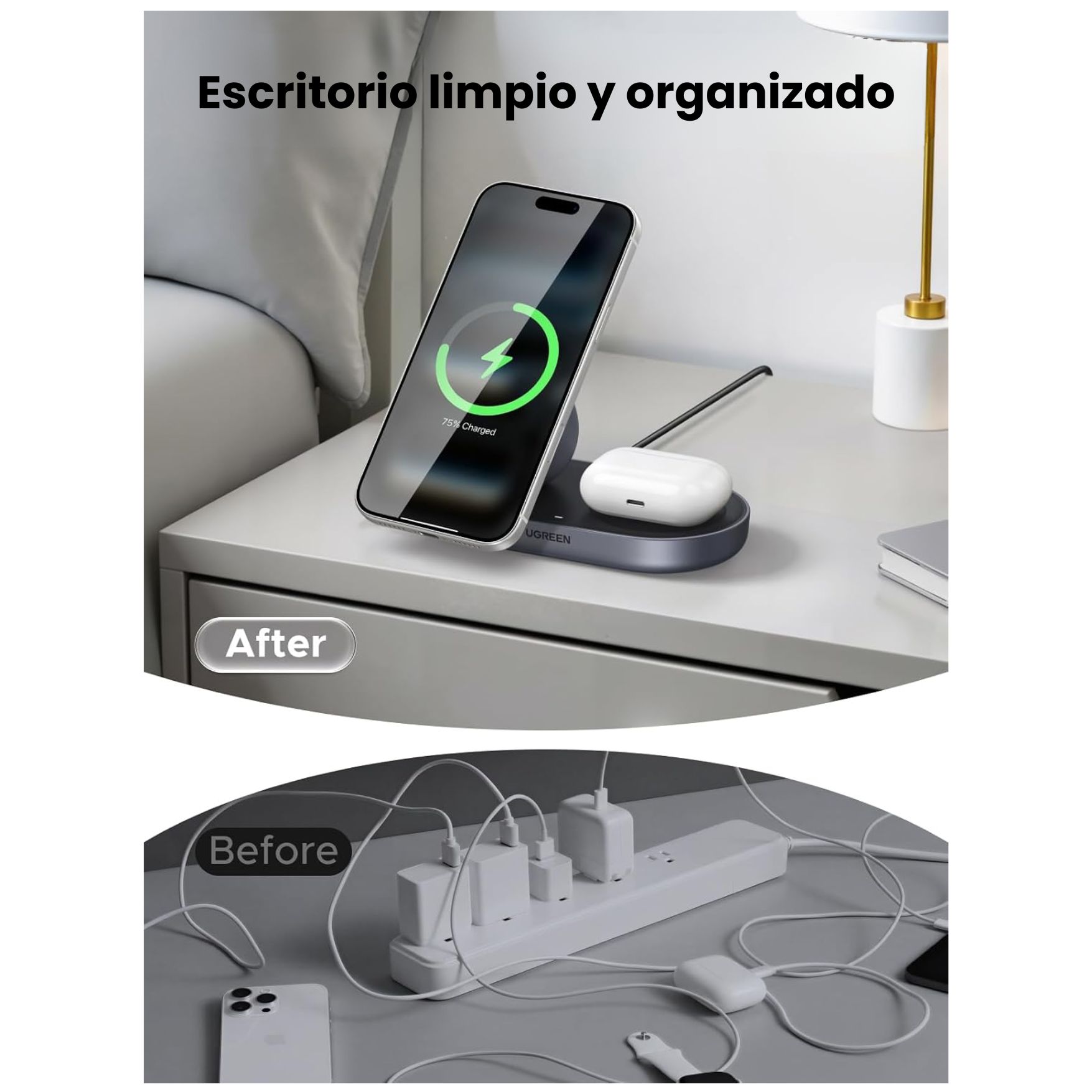 CARGADOR INALÁMBRICA MAGNÉTICO QI2 UGREEN CARGA RAPIDA 25W ESTACIÓN DE CARGA PARA IPHONE AIRPODS - 6