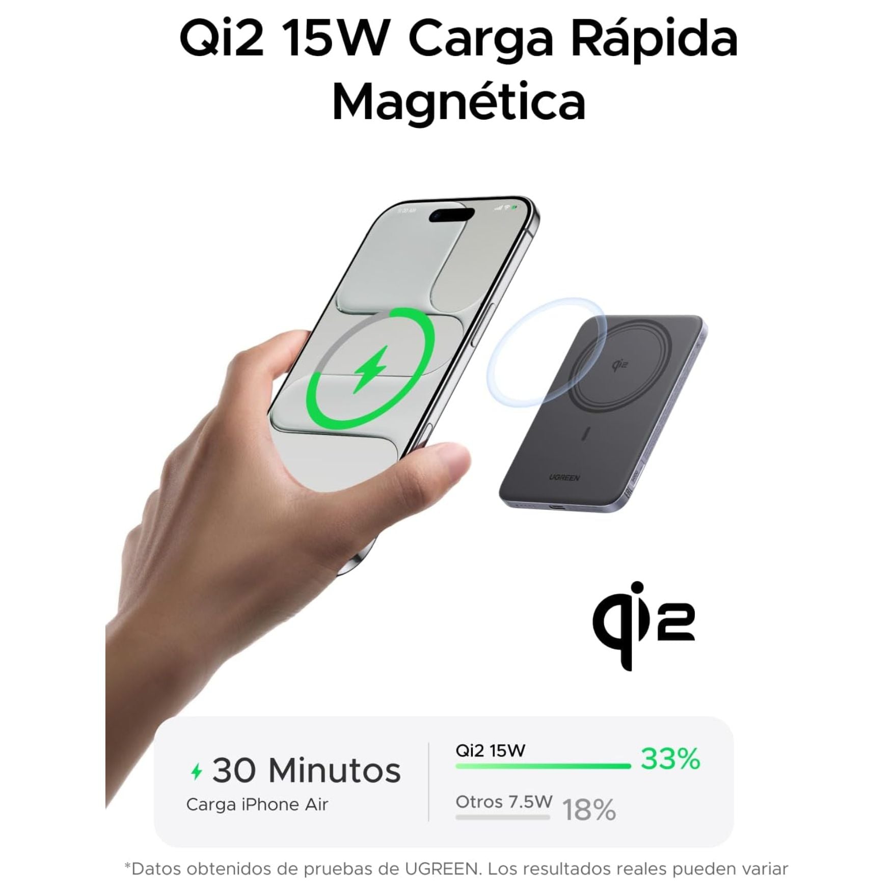 POWER BANK UGREEN MAGFLOW AIR QI2 15W ULTRADELGADO 5000MAH 20W COMPATIBLE CON MAGSAFE PARA IPHONE - 2