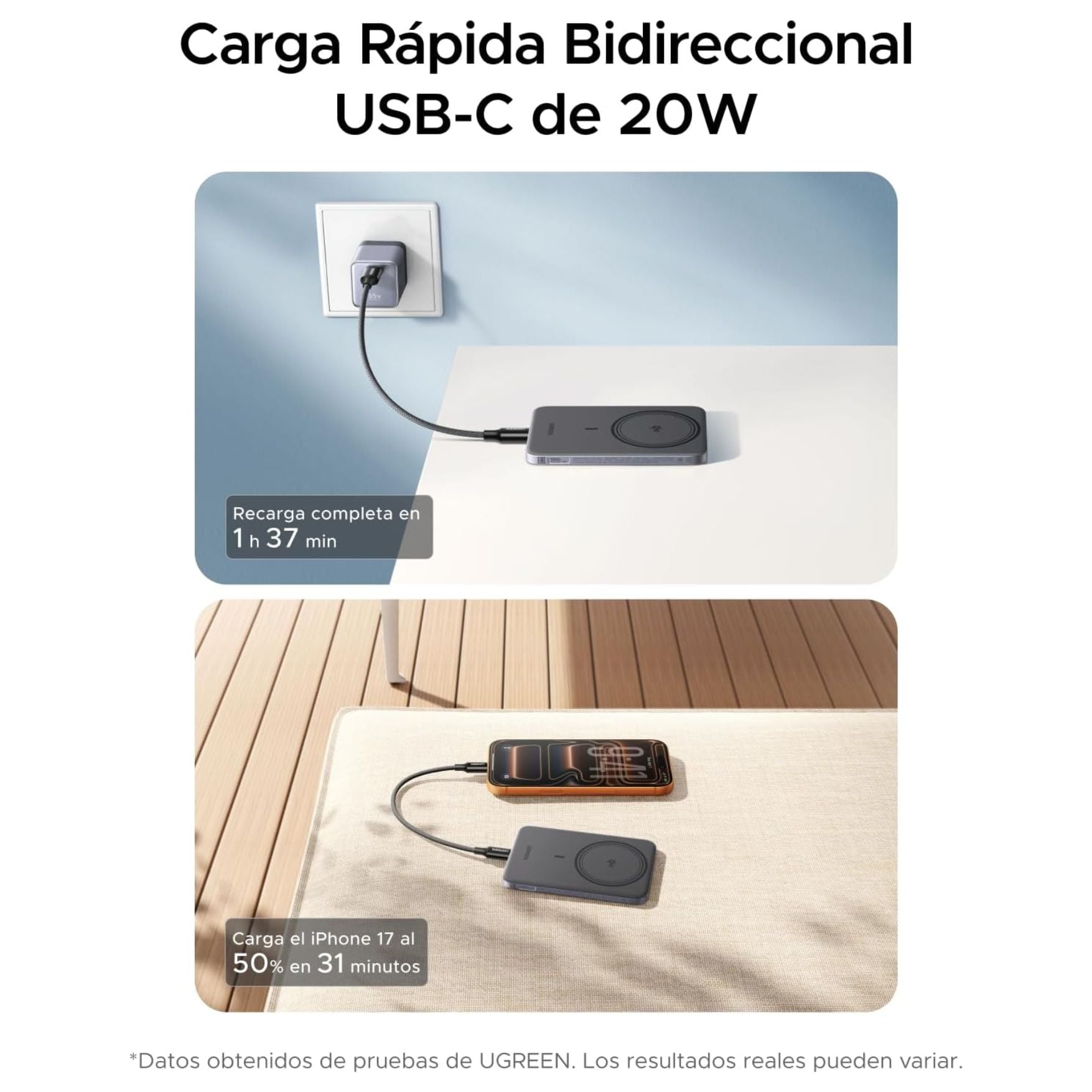 POWER BANK UGREEN MAGFLOW AIR QI2 15W ULTRADELGADO 5000MAH 20W COMPATIBLE CON MAGSAFE PARA IPHONE - 3