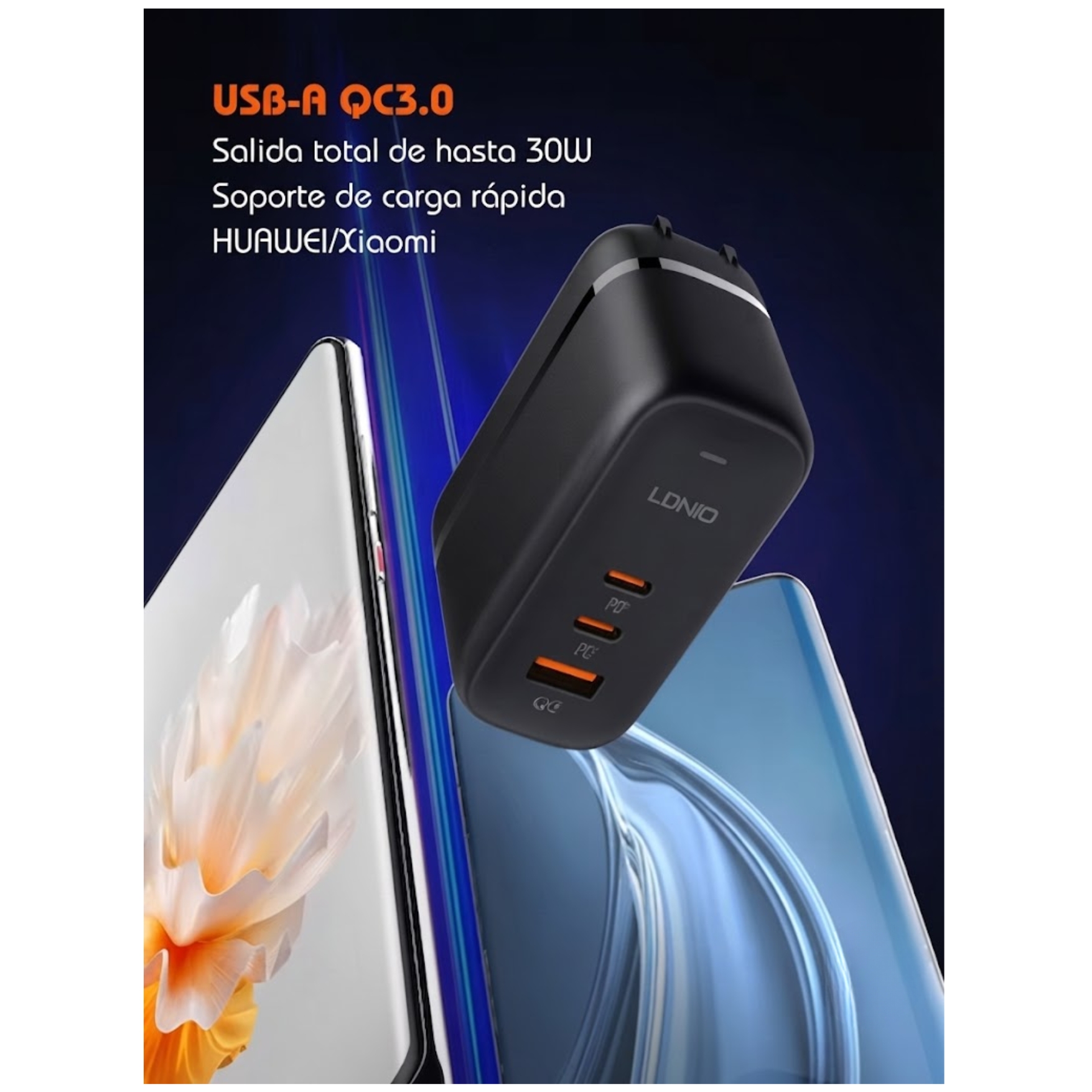 CARGADOR LDNIO GAN 65W , CARGA RÁPIDA CON ADAPTADOR UNIVERSAL VIAJERO PARA LAPTOP MACBOOK - 5