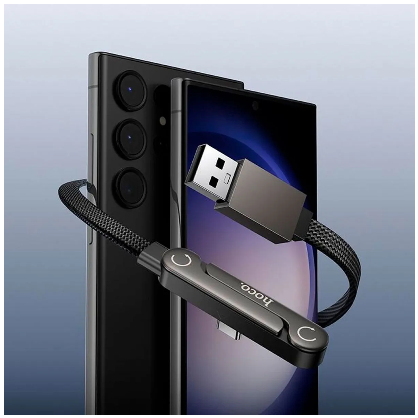 CABLE USB A TIPO C CARGA RÁPIDA 36W TRENZADO NYLON, SOPORTE HOLDER CELULAR 2 EN 1 HOCO U150 - 3