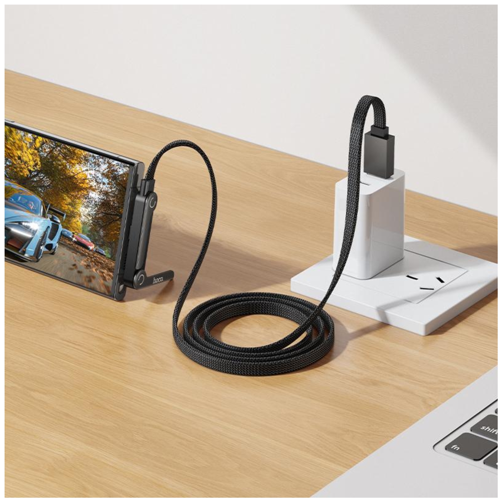 CABLE USB A TIPO C CARGA RÁPIDA 36W TRENZADO NYLON, SOPORTE HOLDER CELULAR 2 EN 1 HOCO U150 - 5