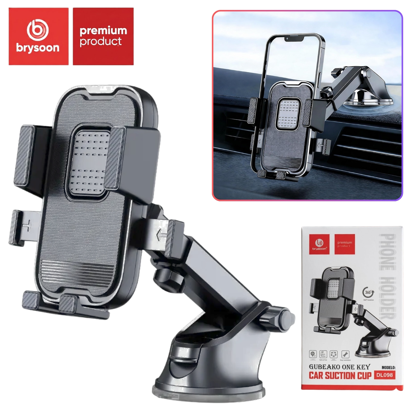 HOLDER DE CELULAR BRYSOON PARA AUTO SOPORTE CELULAR PARA PARABRISAS O TABLETO - 1