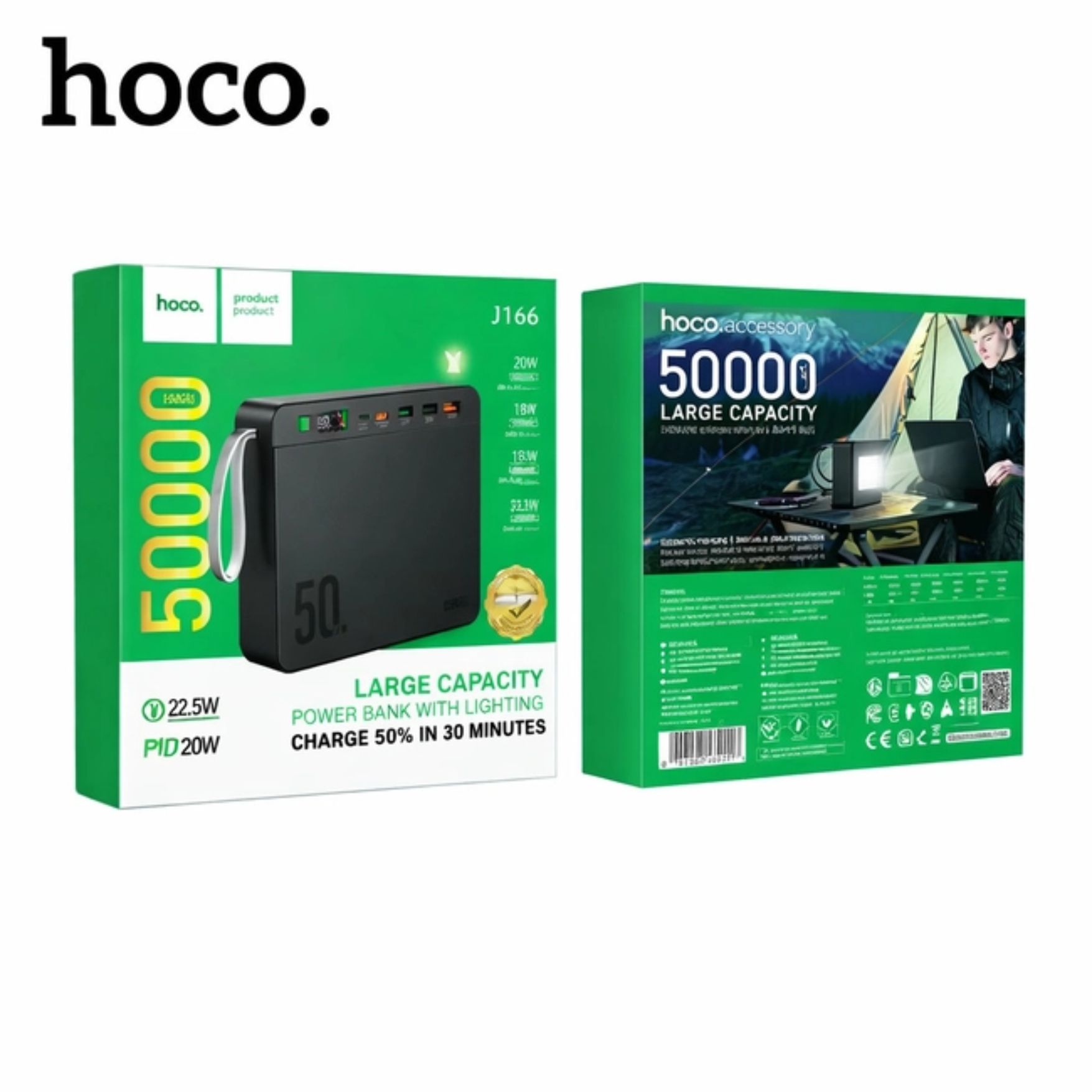 POWER BANK HOCO 50000MAH CARGA RAPIDA 22,5W ESTACION DE CARGA BATERIA PORTATIL PARA IPHONE XIOAMI - 7