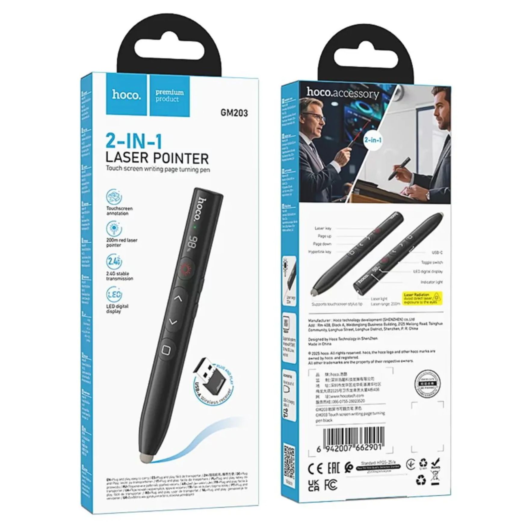 PUNTERO LÁSER PRESENTADOR INALÁMBRICO PARA DIAPOSITIVAS HOCO GM203 LAPIZ PARA PANTALLA TOUCH - 7