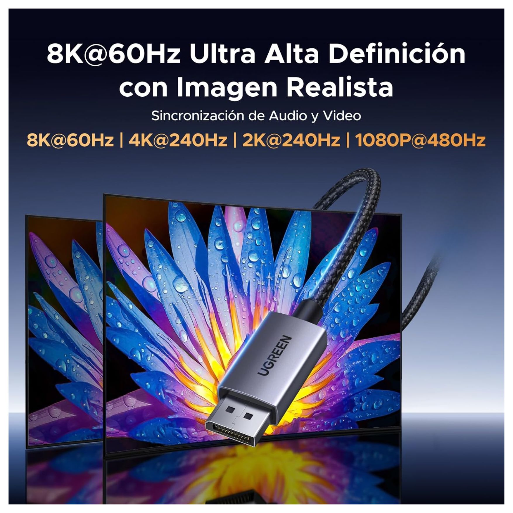 CABLE DISPLAYPORT UGREEN SOPORTA 8K@60HZ, 4K@144HZ/240HZ, 32.4 GBPS CABLE DPI 1M DP120 – 25903 - 2
