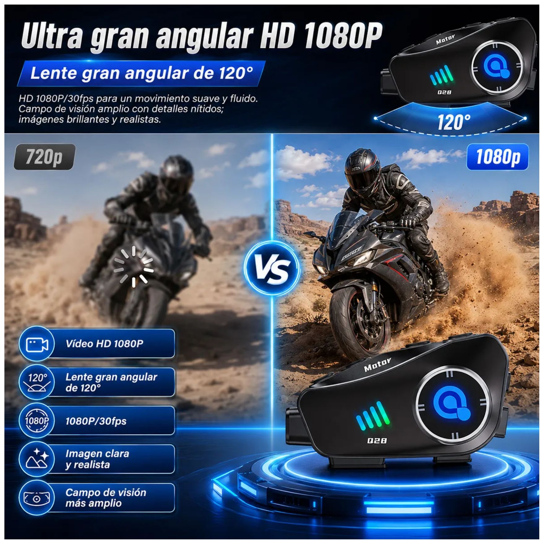 AUDIFONO INTERCOMUNICADOR BLUETOOTH Q28 PARA CASCO CON CÁMARA HD 1080P Y GRABADORA DE CONDUCCIÓN - 2