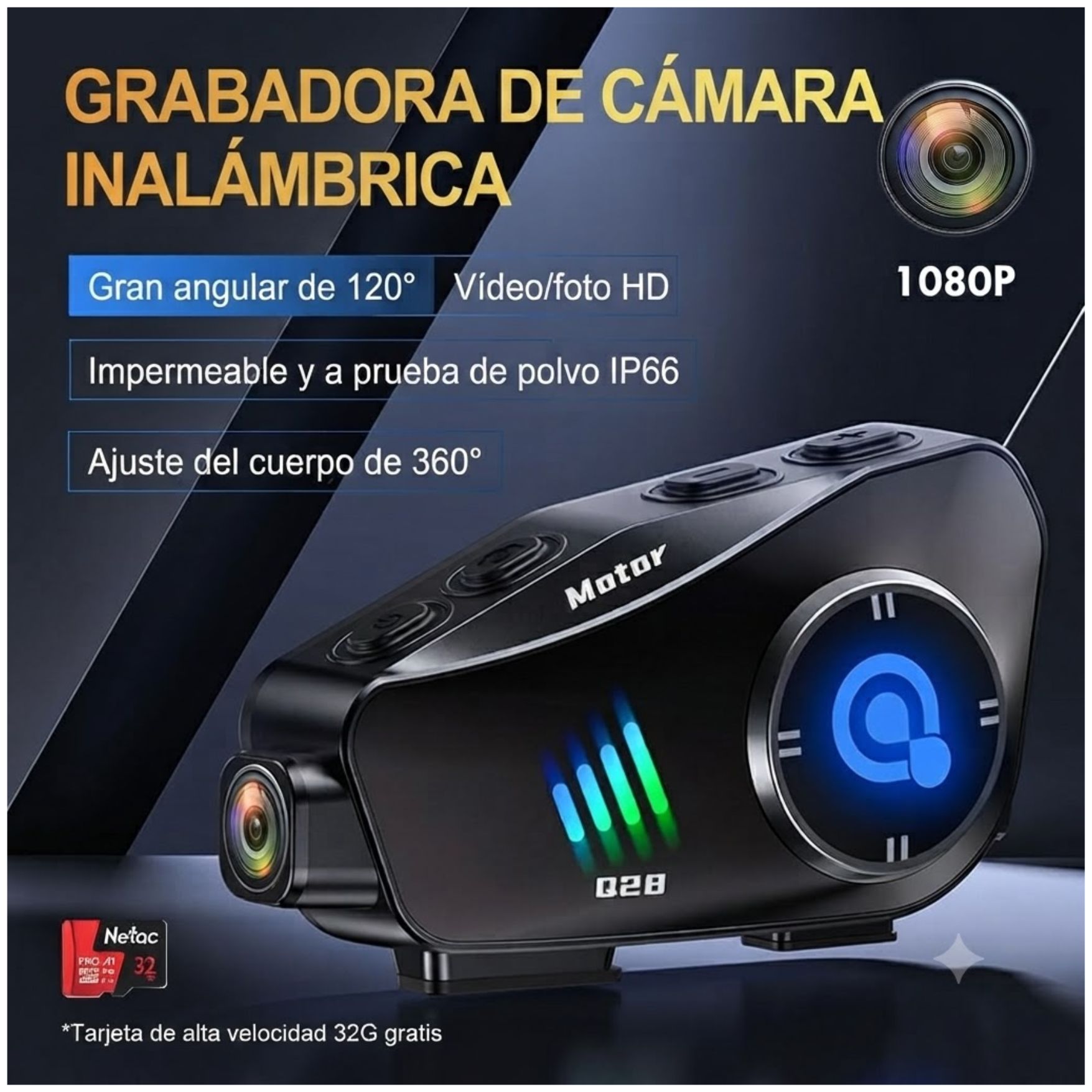 AUDIFONO INTERCOMUNICADOR BLUETOOTH Q28 PARA CASCO CON CÁMARA HD 1080P Y GRABADORA DE CONDUCCIÓN - 3