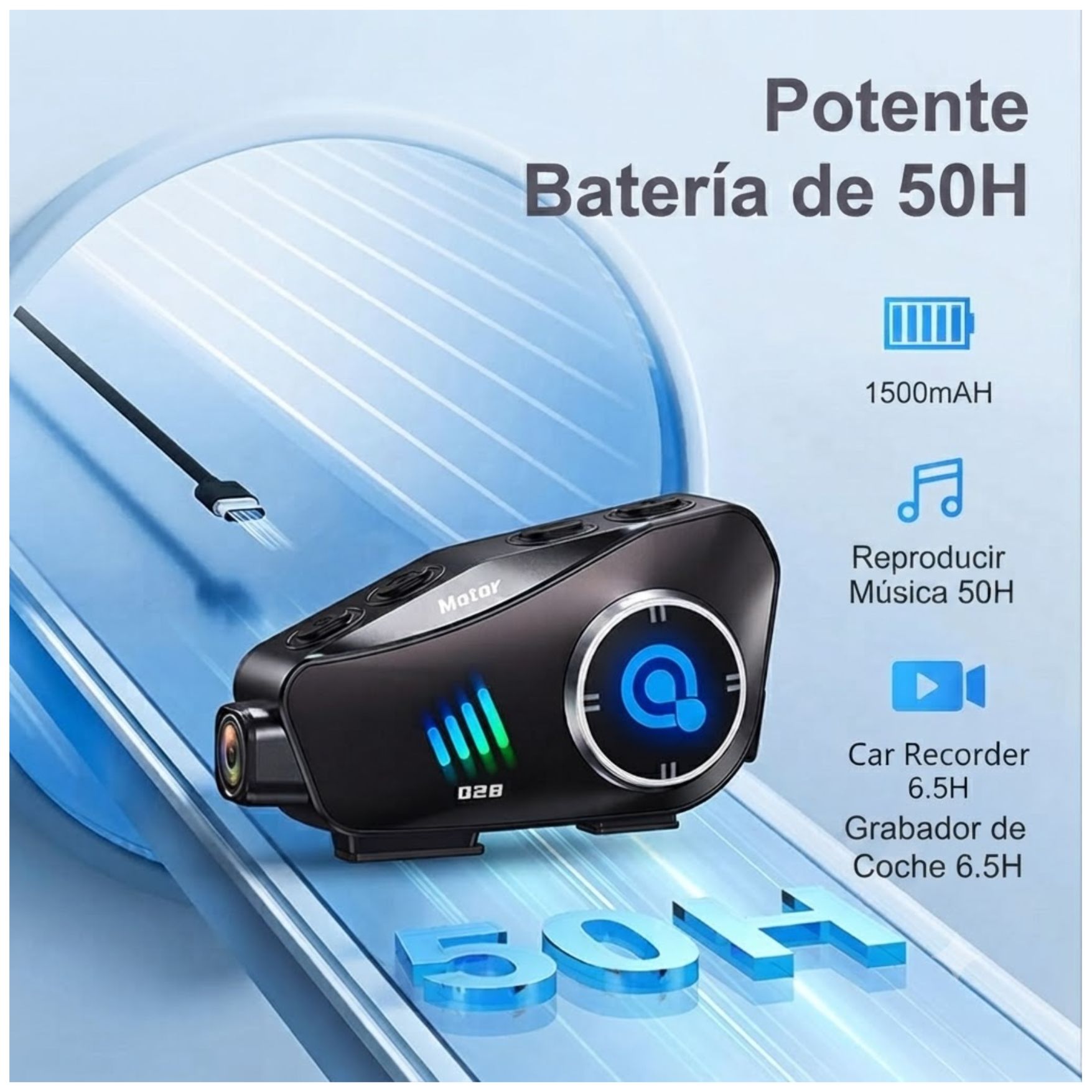 AUDIFONO INTERCOMUNICADOR BLUETOOTH Q28 PARA CASCO CON CÁMARA HD 1080P Y GRABADORA DE CONDUCCIÓN - 5