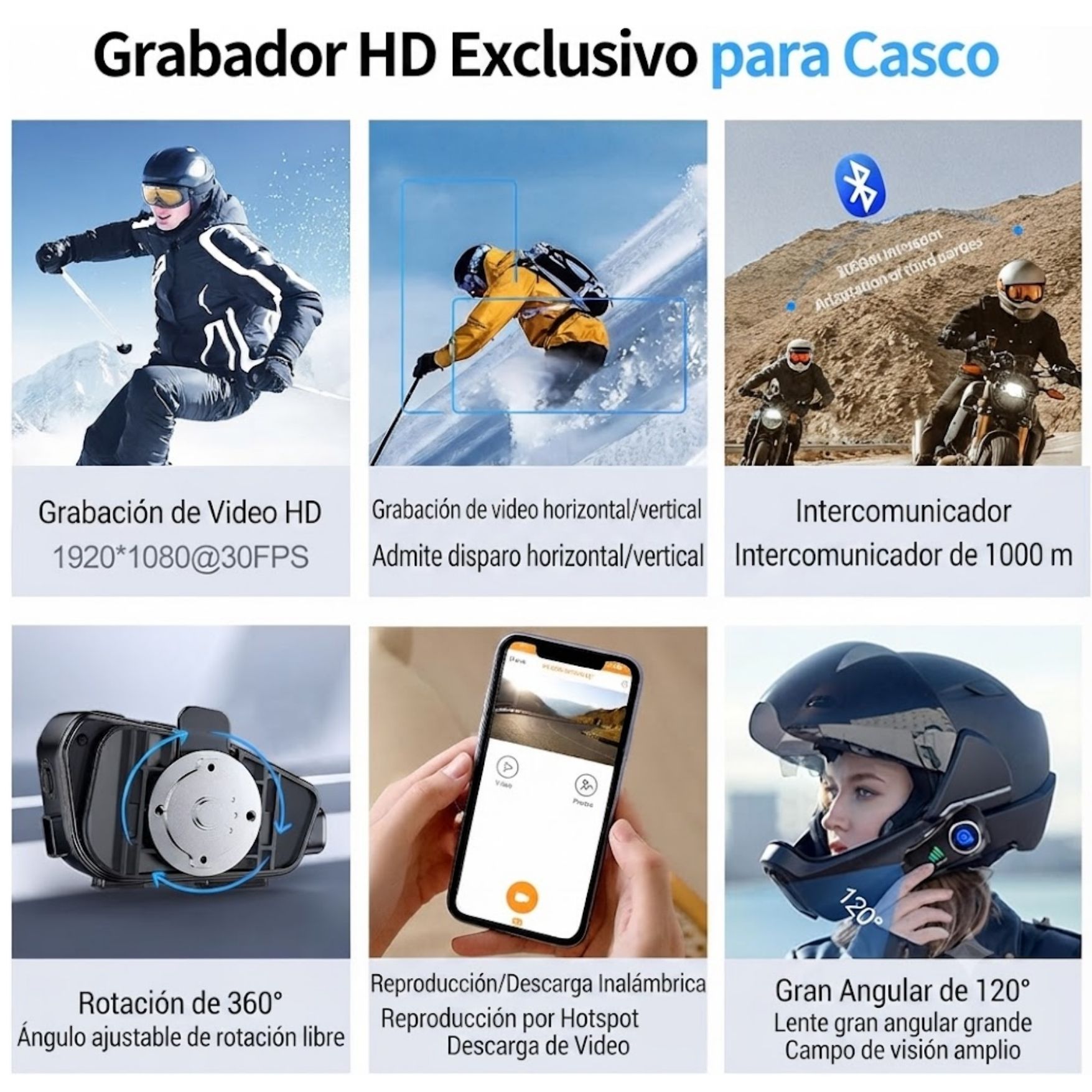 AUDIFONO INTERCOMUNICADOR BLUETOOTH Q28 PARA CASCO CON CÁMARA HD 1080P Y GRABADORA DE CONDUCCIÓN - 7