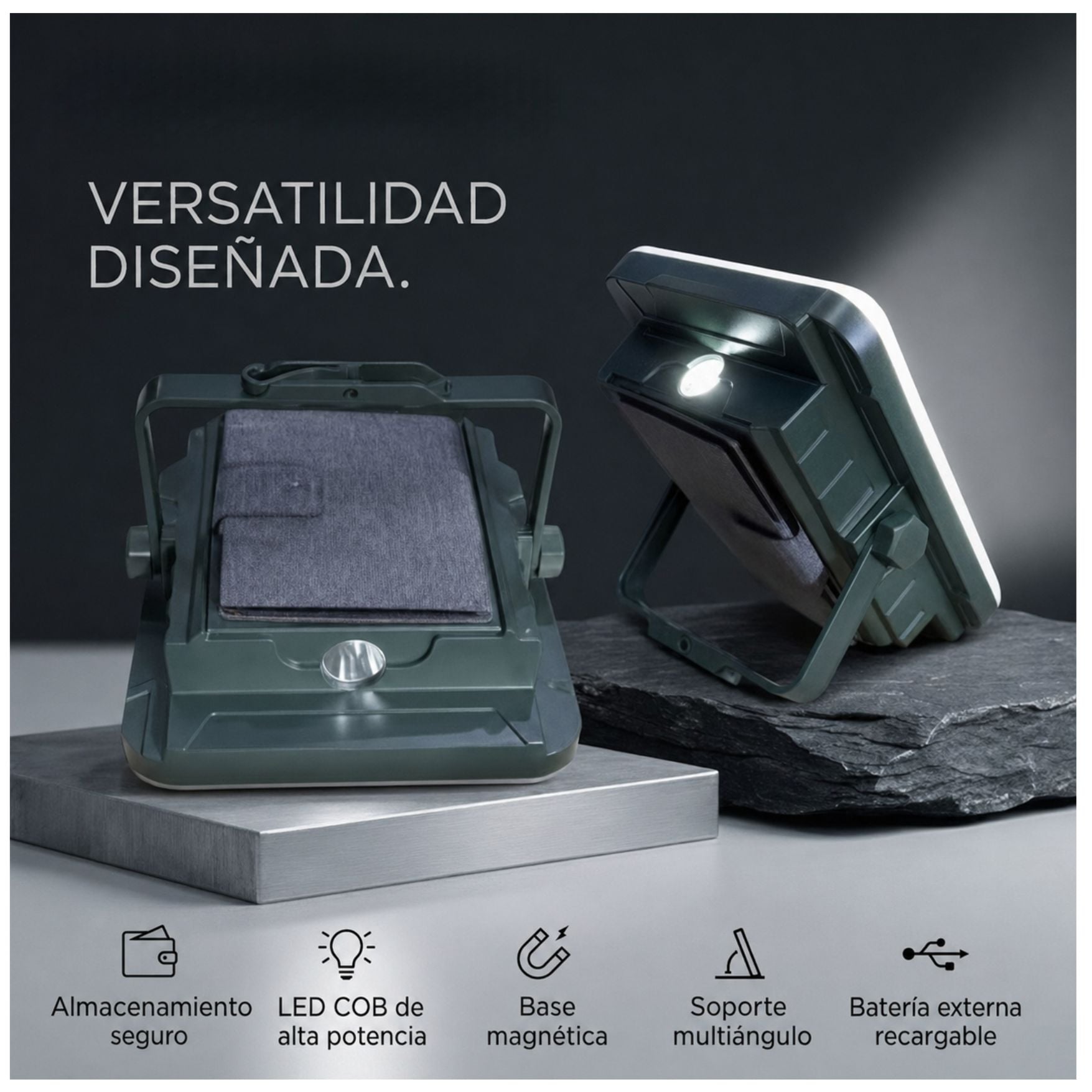 LAMPARA 3 EN 1 REFLECTOR LUZ DE EMERGENCIA LINTERNA POWER BANK CON PANEL SOLAR RECARGABLE CAMPING - 4
