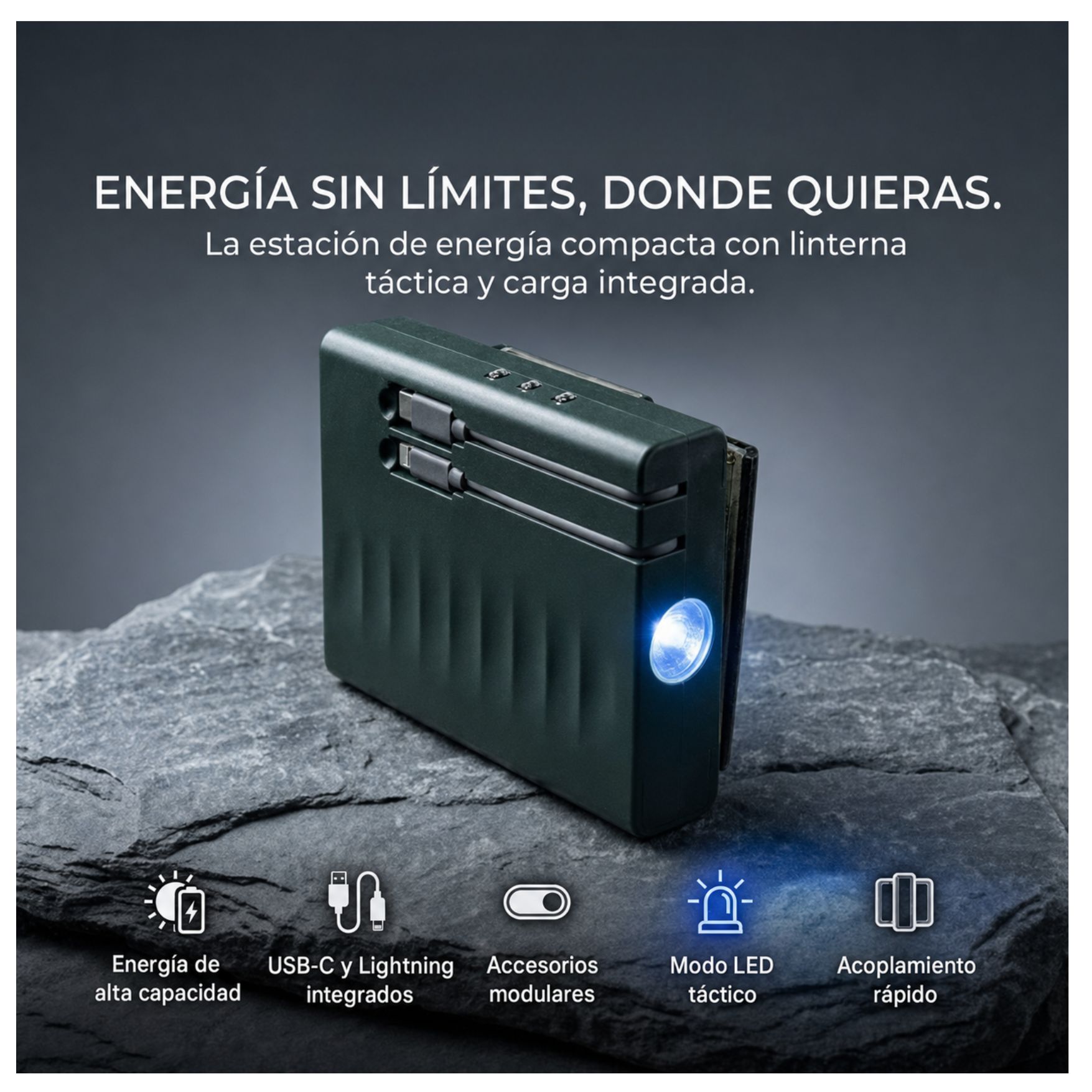 LAMPARA 3 EN 1 REFLECTOR LUZ DE EMERGENCIA LINTERNA POWER BANK CON PANEL SOLAR RECARGABLE CAMPING - 6