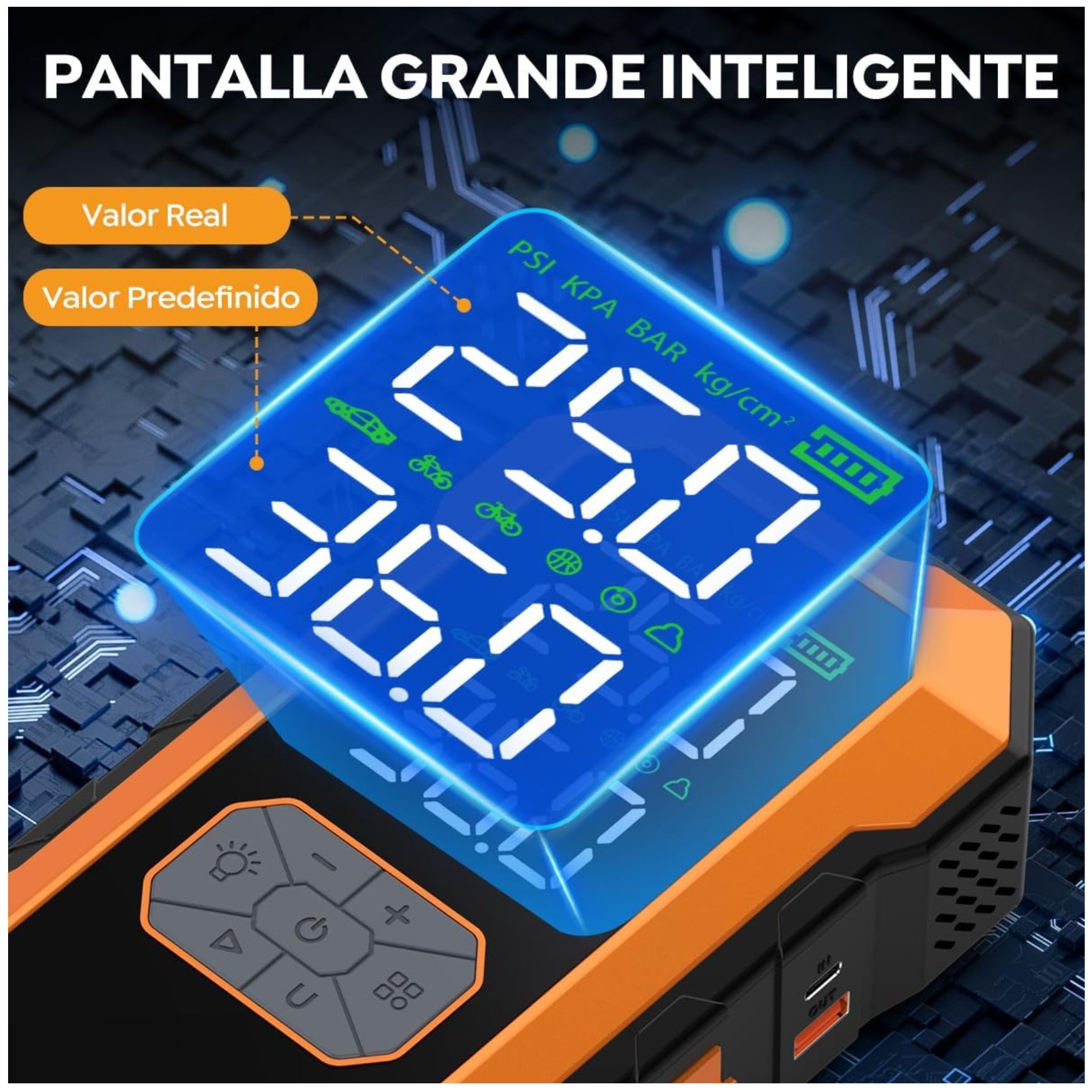 ARRANCADOR DE BATERIA PARA AUTO INFLADOR DE LLANTA CARRO SCOOTER PELOTA LINTERNA POWER BANK - 7