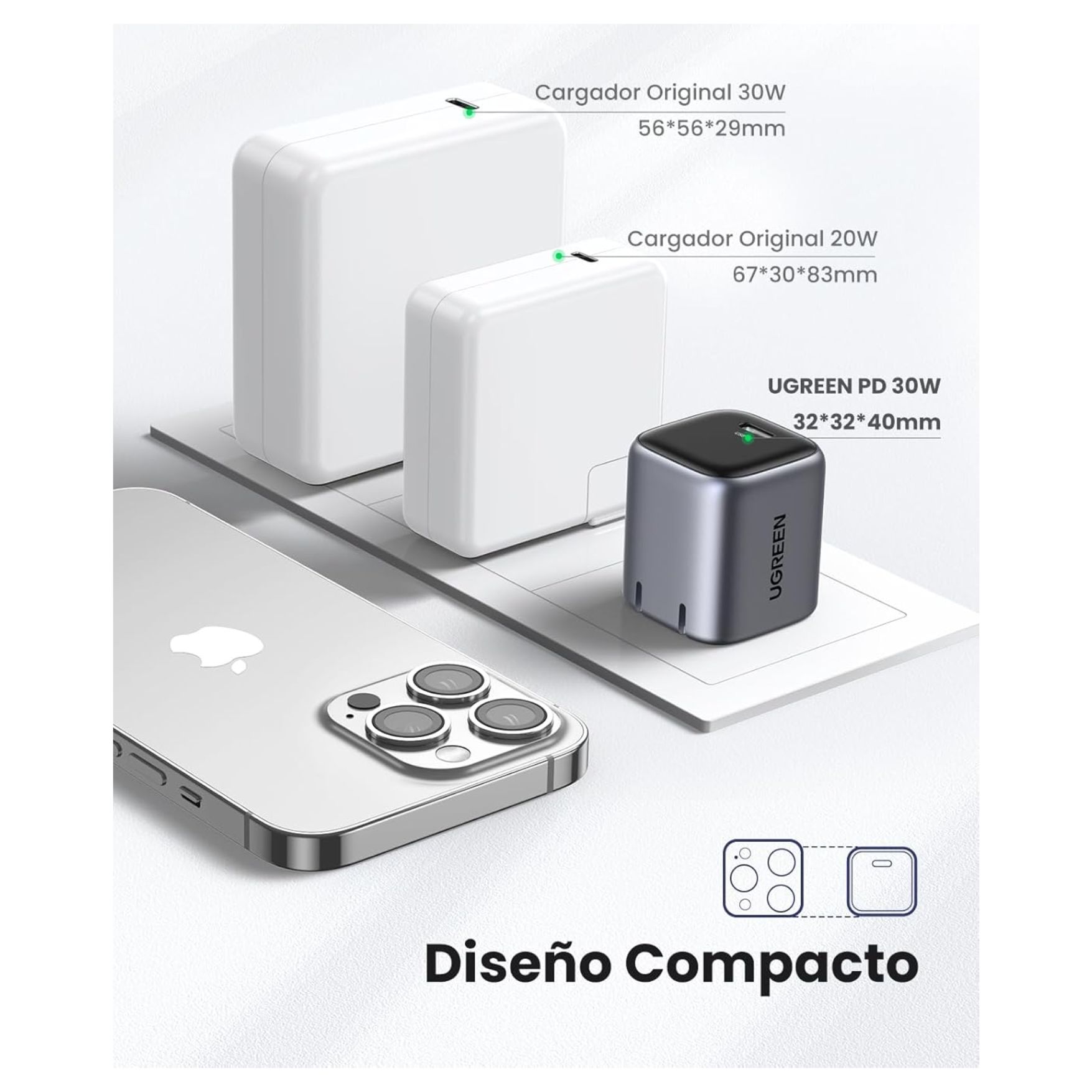 CARGADOR UGREEN TYPE C DE 30W PARA IPHONE 17, IPAD PRO PLEGABLE GAN NEXODE CARGA RAPIDA - 6