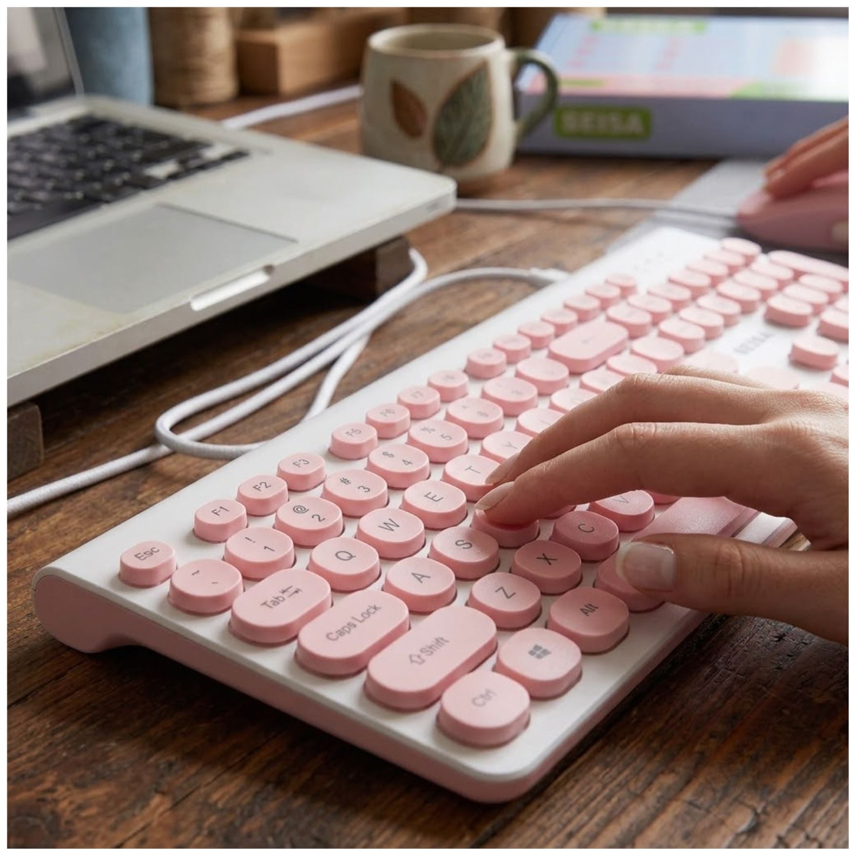 TECLADO Y MOUSE CON CABLE USB PARA PC NOTEBOOK LAPTOP COMBO - ROSADO - 3