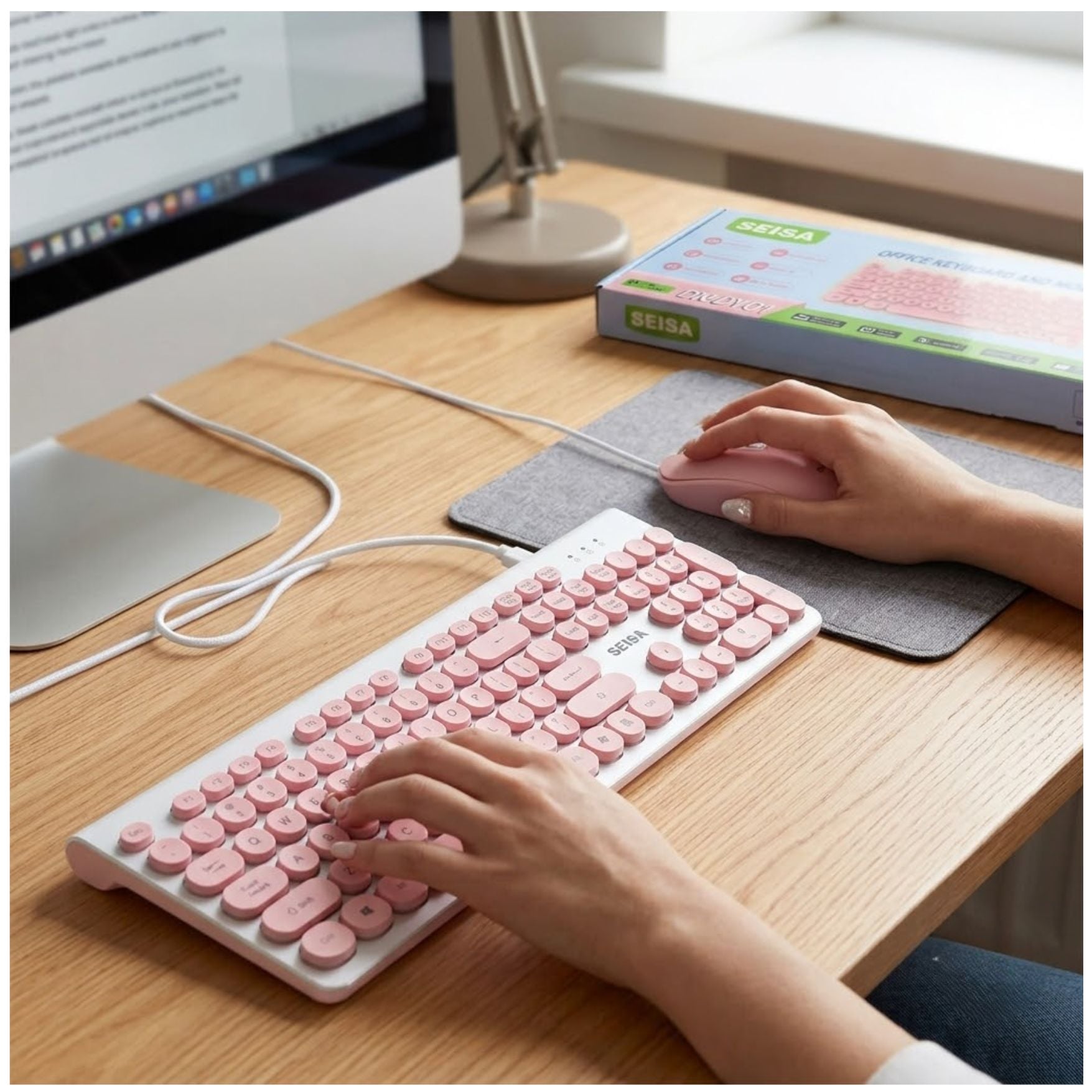 TECLADO Y MOUSE CON CABLE USB PARA PC NOTEBOOK LAPTOP COMBO - ROSADO - 4