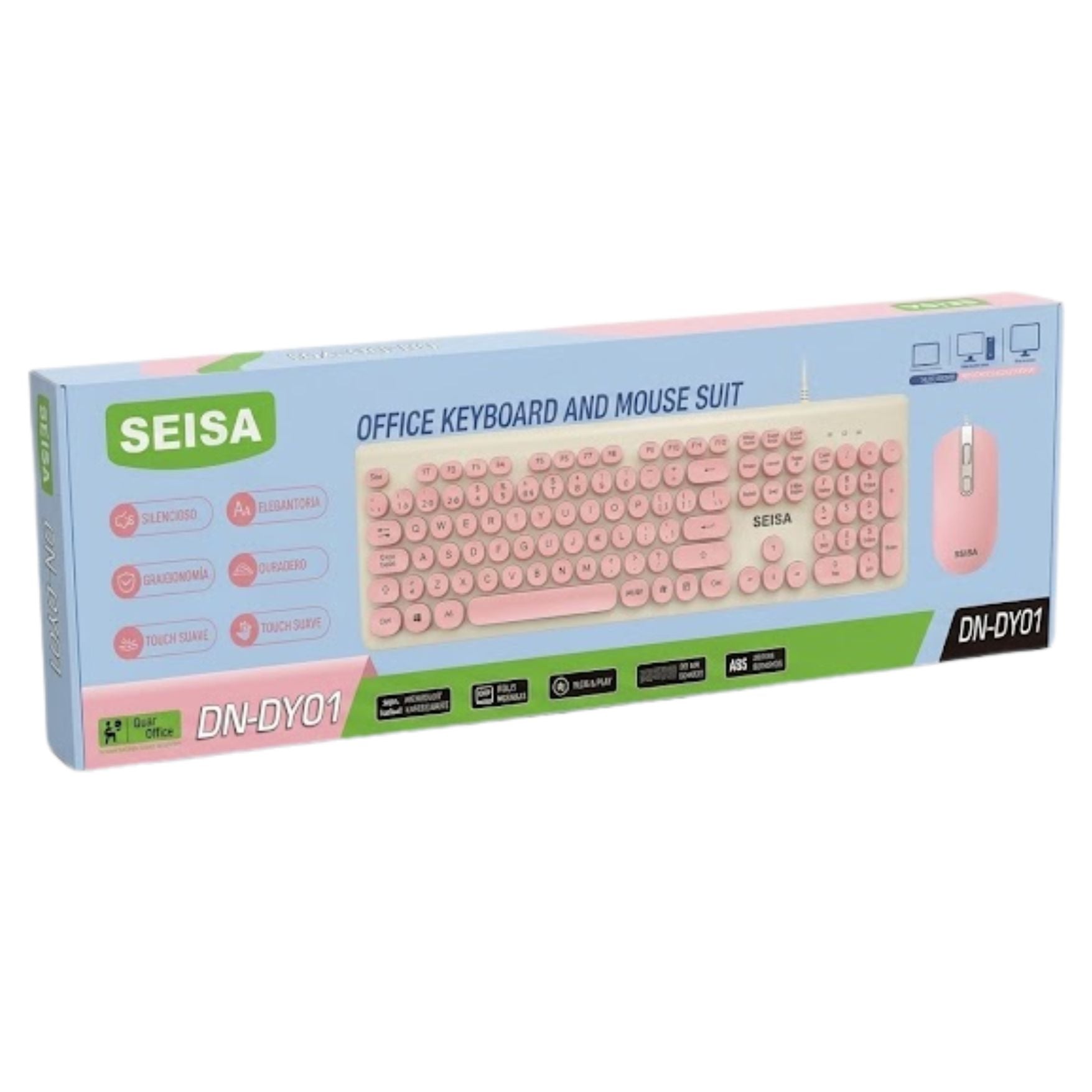 TECLADO Y MOUSE CON CABLE USB PARA PC NOTEBOOK LAPTOP COMBO - ROSADO - 6