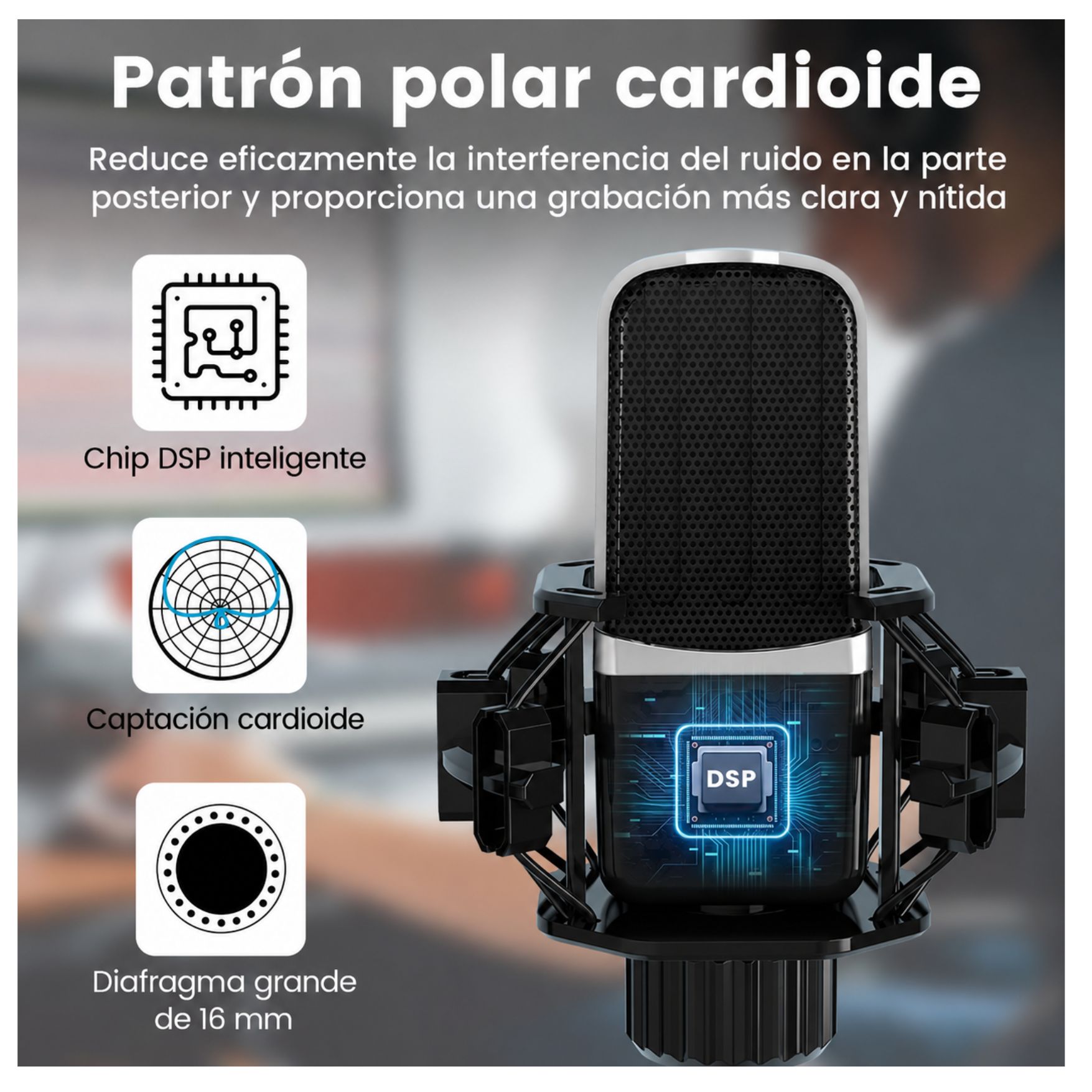 KIT DE MICRÓFONO CONDENSADOR DE ESTUDIO CON TARJETA DE SONIDO MEZCLADORA, BRAZO ARTICULADO PODCAST - 6