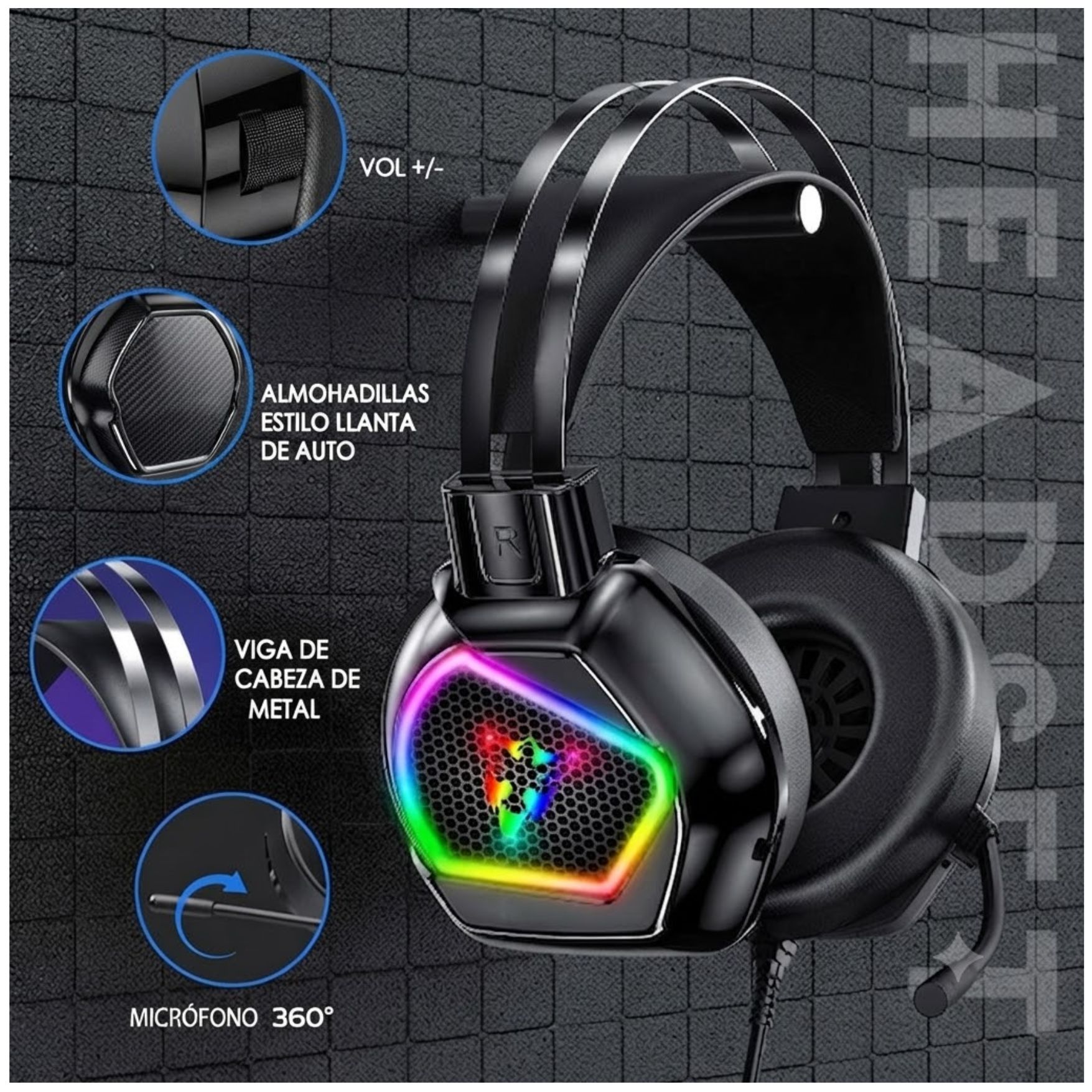 AUDIFONO GAMER CON MICRÓFONO RGB 7.1 USB PARA LAPTOP PC GAMING - 7