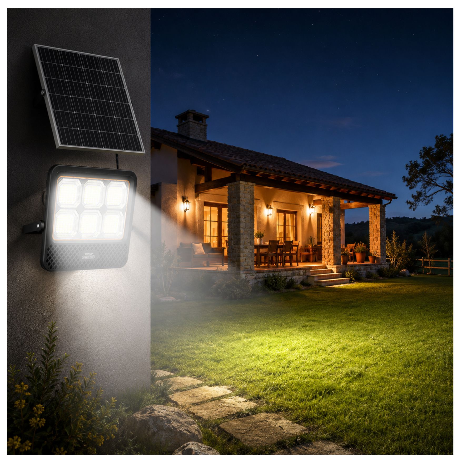 REFLECTOR FAROLA LUZ LED 600W PANEL SOLAR CON CONTROL REMOTO PARA EXTERIOR CASA DE CAMPO, JARDÍN - 4