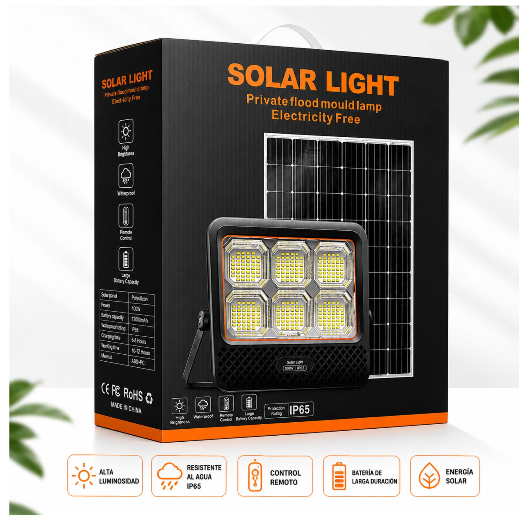 REFLECTOR FAROLA LUZ LED 600W PANEL SOLAR CON CONTROL REMOTO PARA EXTERIOR CASA DE CAMPO, JARDÍN - 7