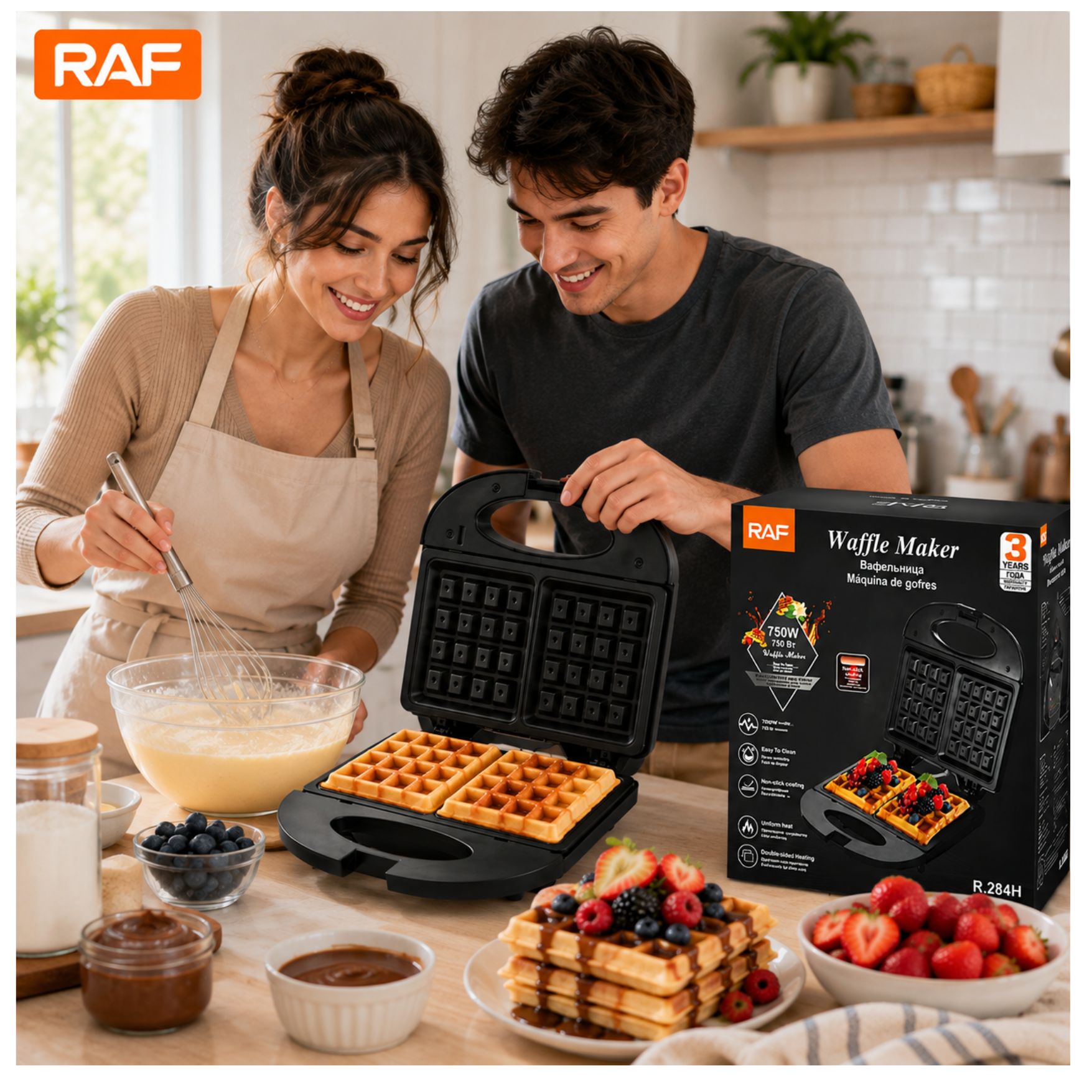 MAQUINA RAF ELÉCTRICA WAFLERA DOBLE CARA ANTIADHERENTE 750W RAF R284H - 6
