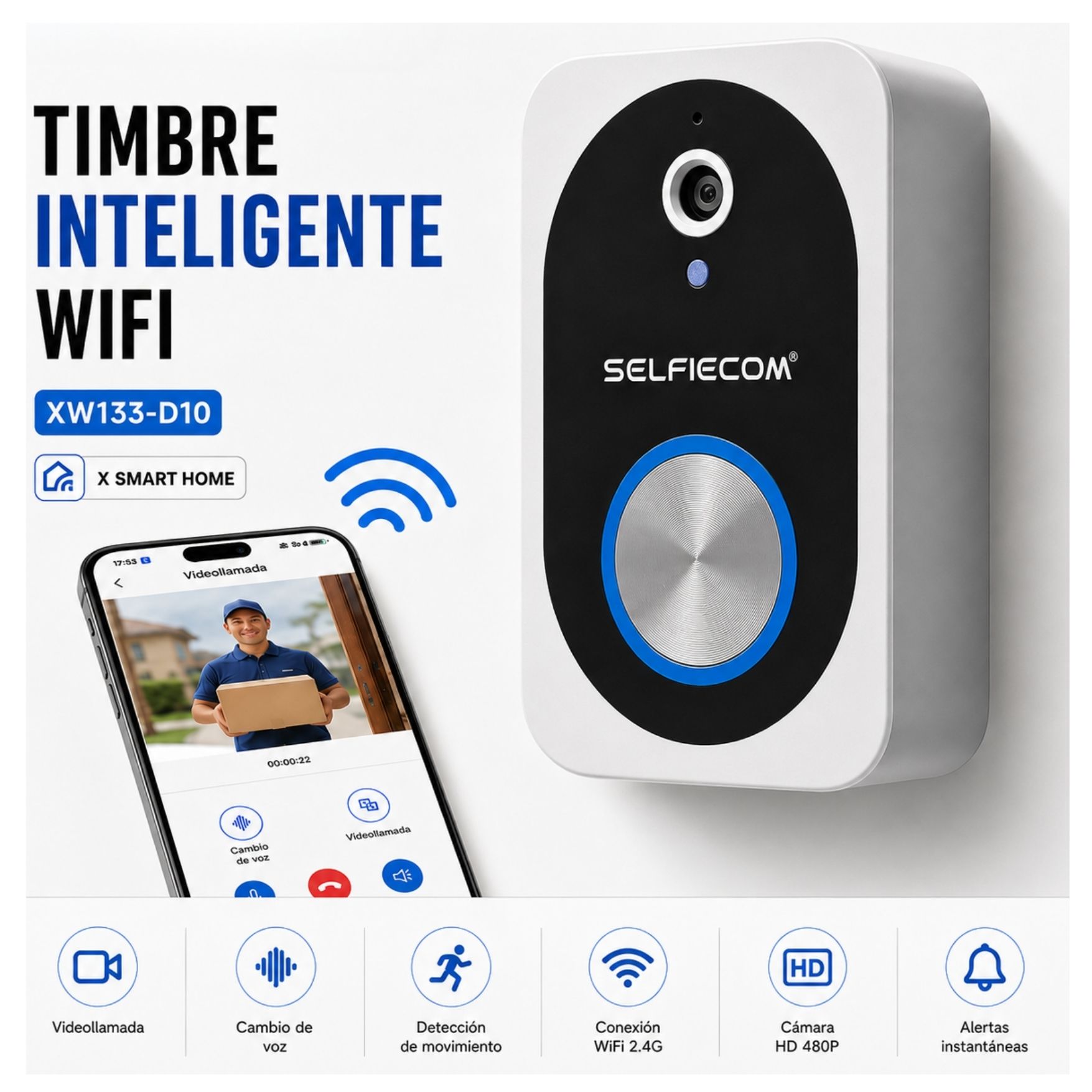 TIMBRE INTELIGENTE INALÁMBRICO CON CÁMARA Y VIDEO BIDIRECCIONAL WI-FI 2,4GHZ CON APP MÓVIL - 1