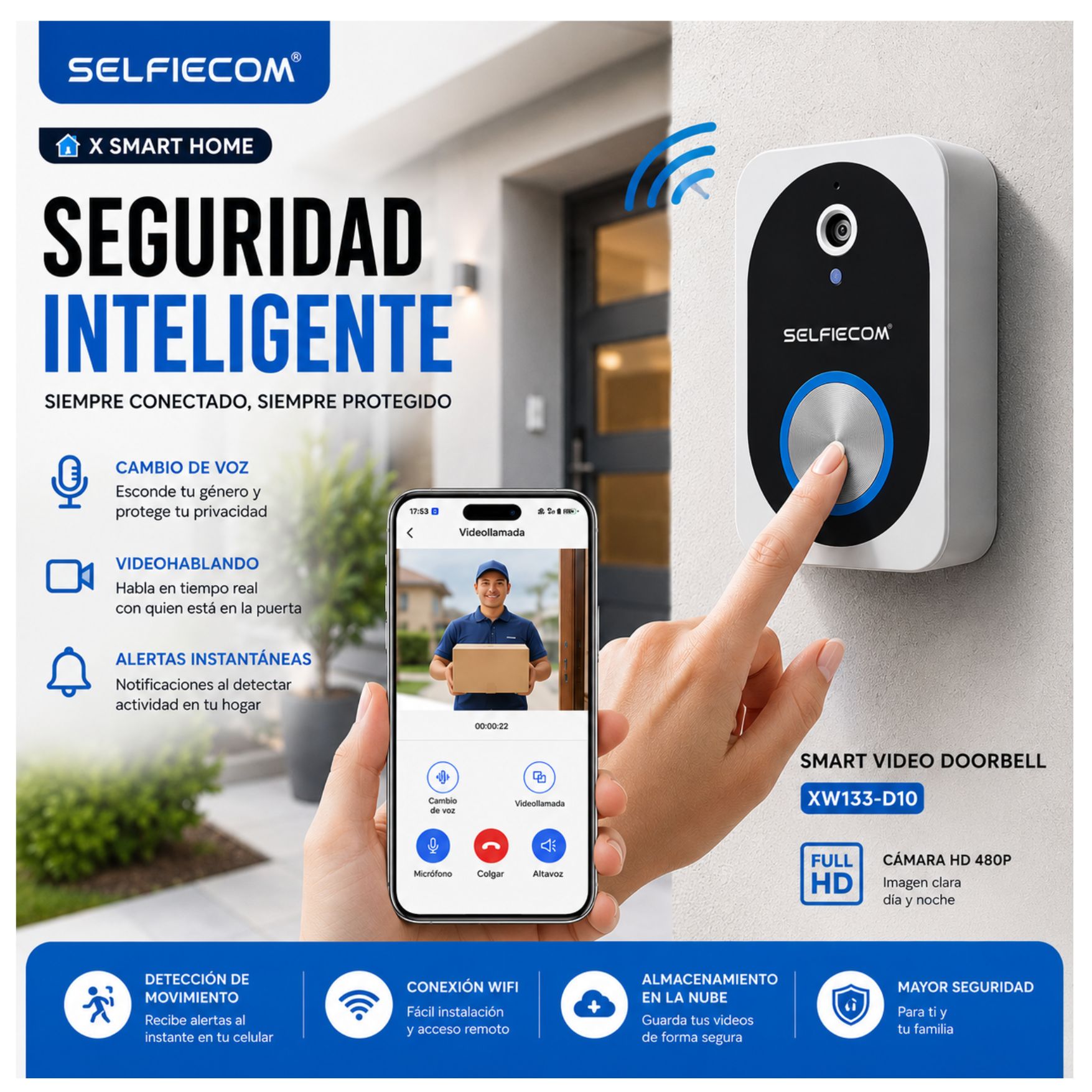 TIMBRE INTELIGENTE INALÁMBRICO CON CÁMARA Y VIDEO BIDIRECCIONAL WI-FI 2,4GHZ CON APP MÓVIL - 3