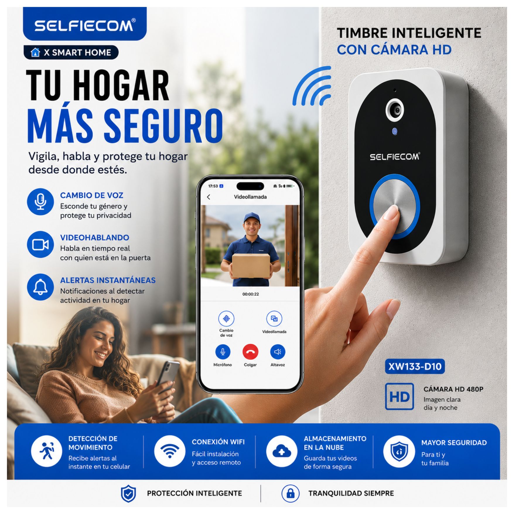 TIMBRE INTELIGENTE INALÁMBRICO CON CÁMARA Y VIDEO BIDIRECCIONAL WI-FI 2,4GHZ CON APP MÓVIL - 4
