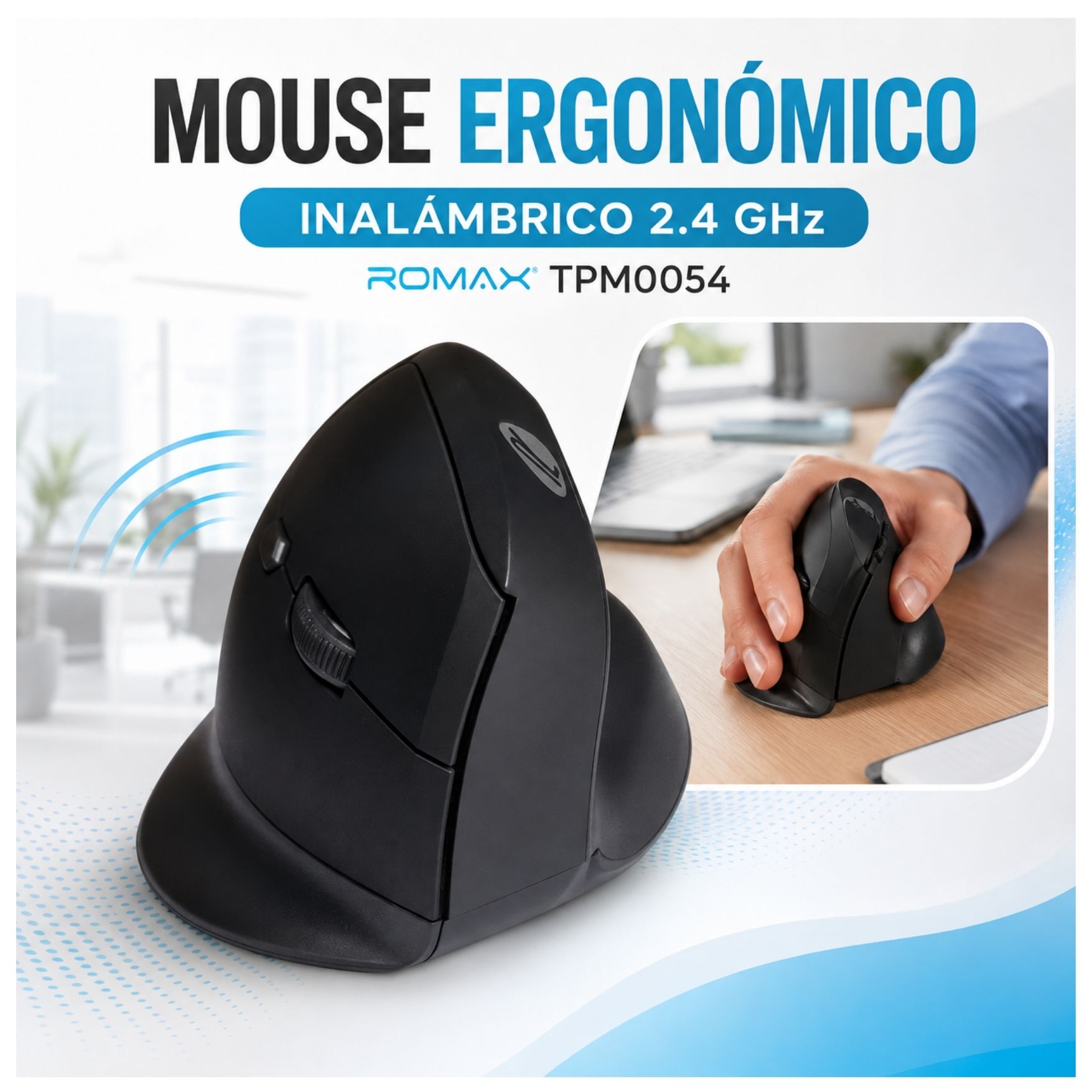 MOUSE ERGONÓMICO VERTICAL INALÁMBRICO ROMAX 2.4 GHZ PARA LAPTOP NOTEBOOK - 1